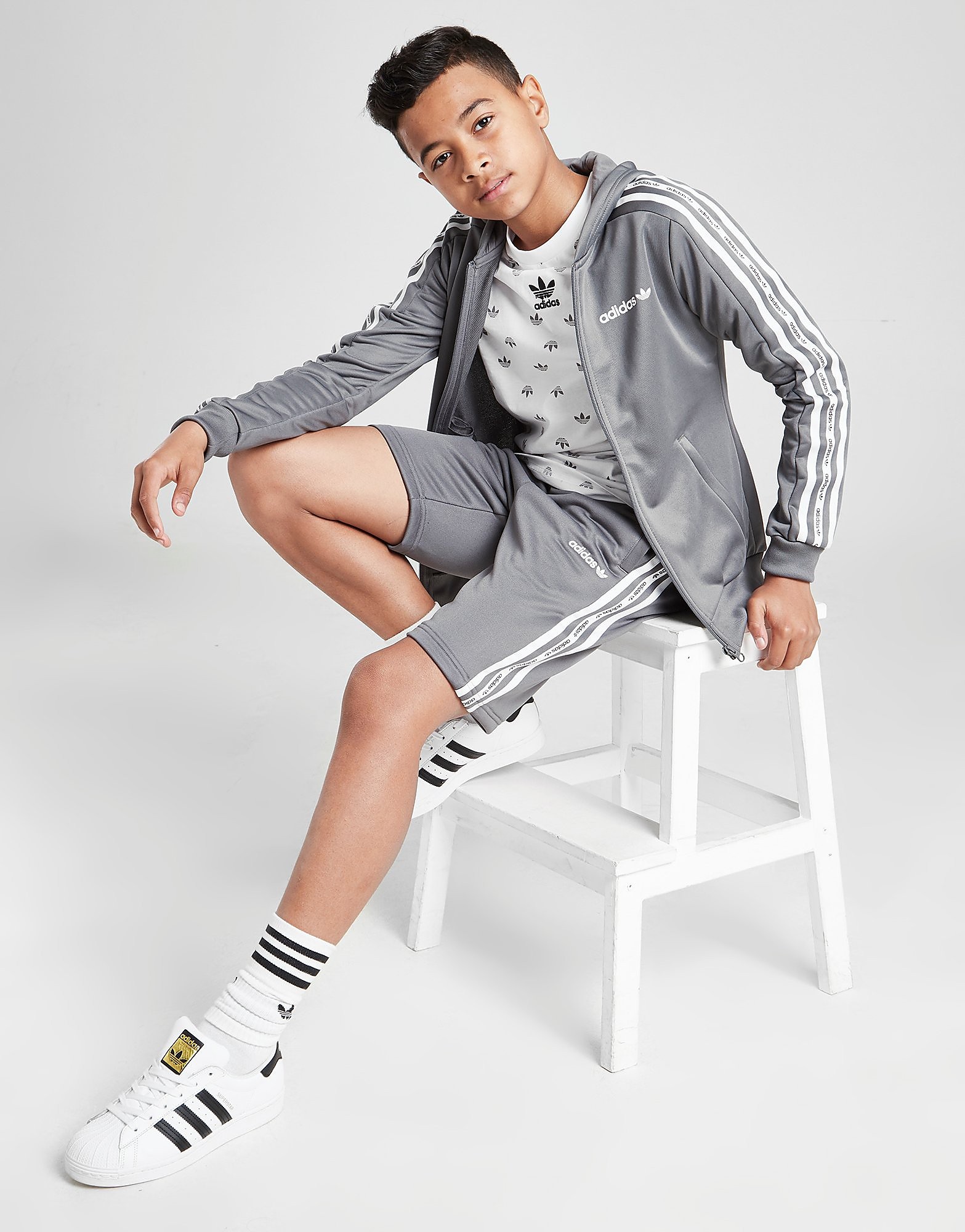 

adidas Originals 3-Stripes Tape Full Zip Hoodie Junior - Grey - Kids, Grey