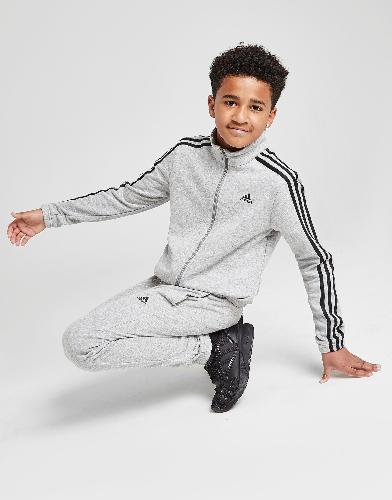 

adidas French Terry Tracksuit Junior - Medium Grey Heather / Black - Kids, Medium Grey Heather / Black