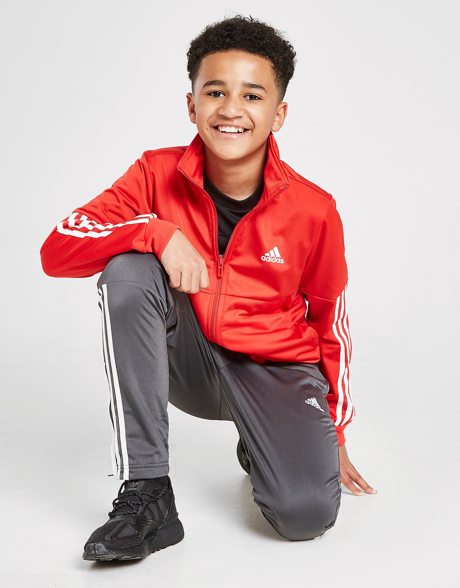 

adidas Team Poly Tracksuit Junior - Vivid Red / White/Grey - Kids, Vivid Red / White/Grey