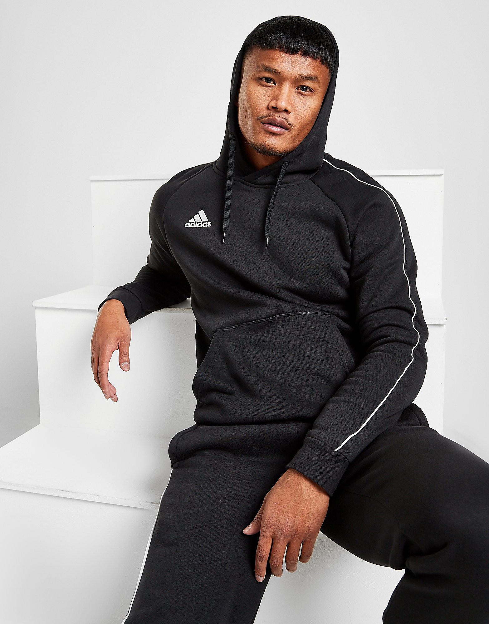 

adidas Football Fleece Overhead Hoodie - Black / White - Mens, Black / White