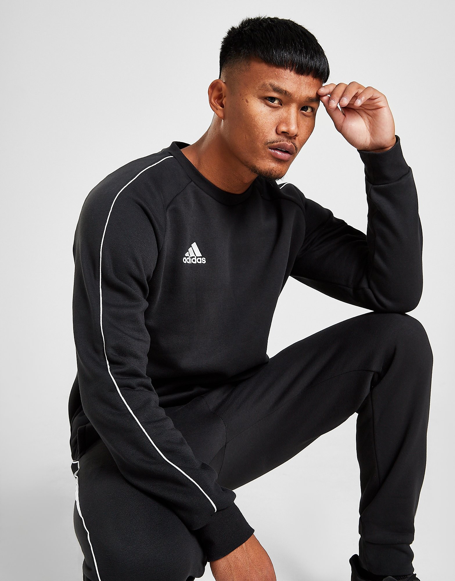 

adidas Football Crew Fleece Sweatshirt - Black / White - Mens, Black / White