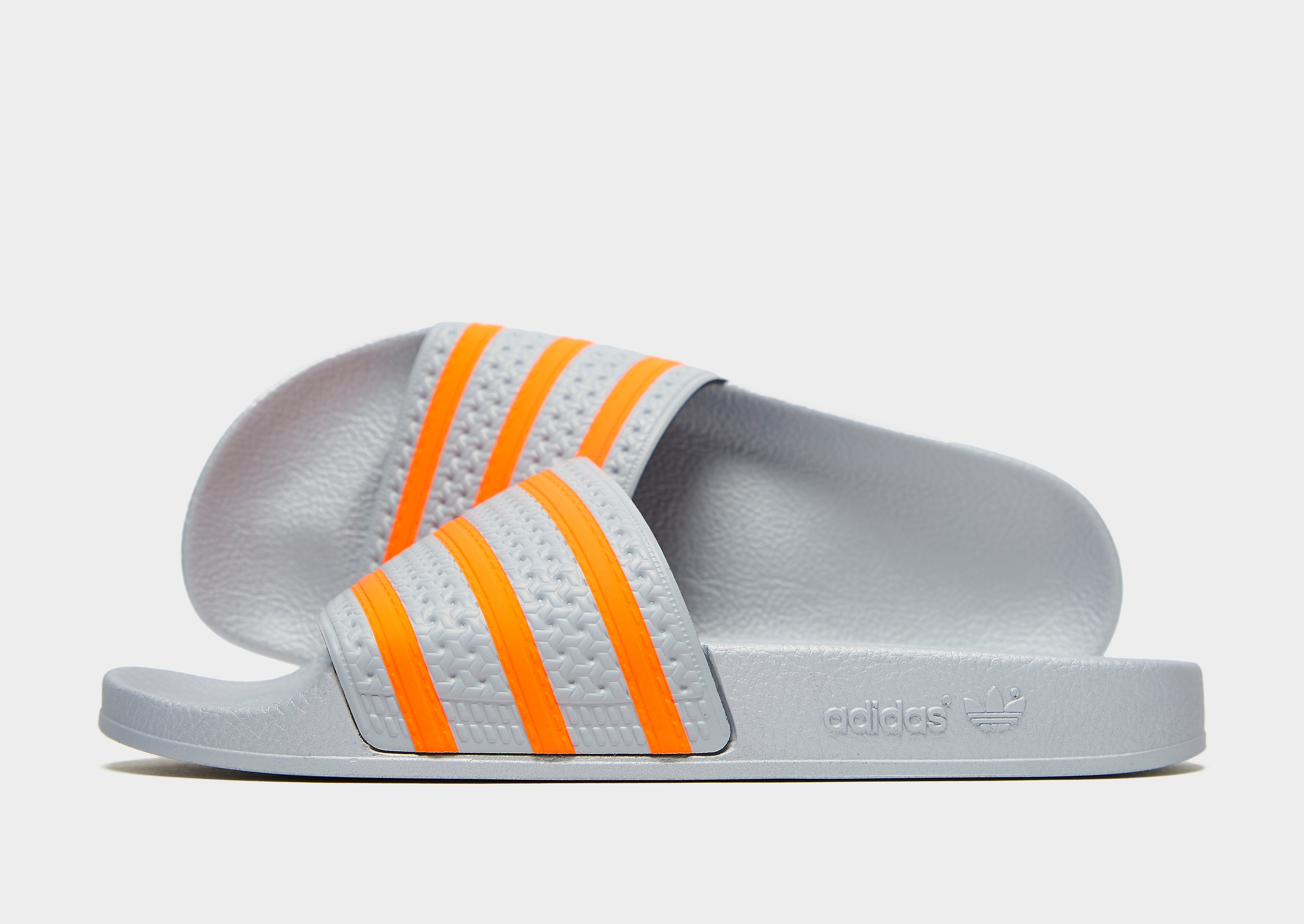 

adidas Originals Adilette Slides - Halo Silver / Solar Red / Solar Red - Mens, Halo Silver / Solar Red / Solar Red