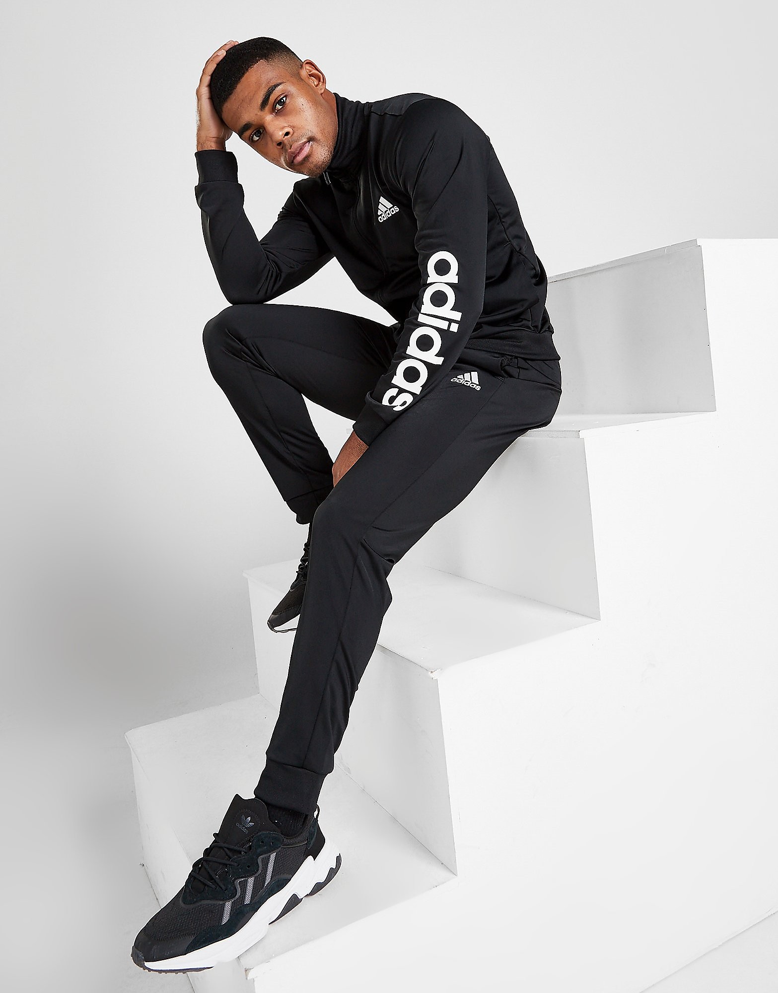 

adidas Badge of Sport Poly Linear Tracksuit - Only at JD - Black - Mens, Black
