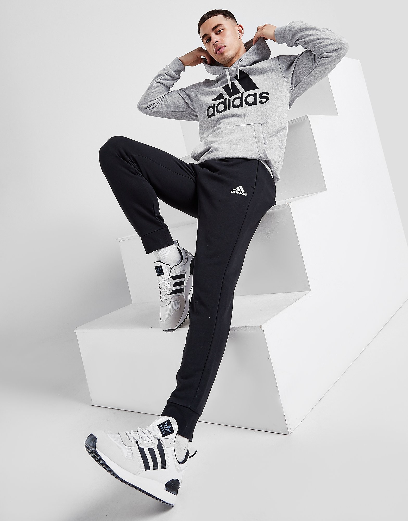 

adidas Badge of Sport Fleece Overhead Tracksuit - Only at JD - Medium Grey Heather / Black - Mens, Medium Grey Heather / Black