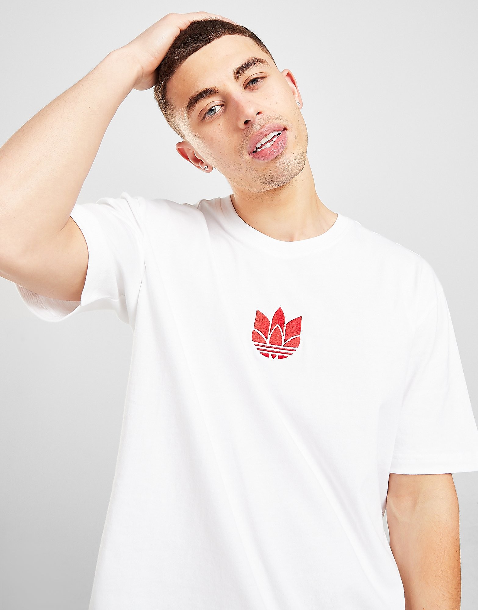 adidas Originals 3D Trefoil T-Shirt - White / Scarlet - Mens, White / Scarlet