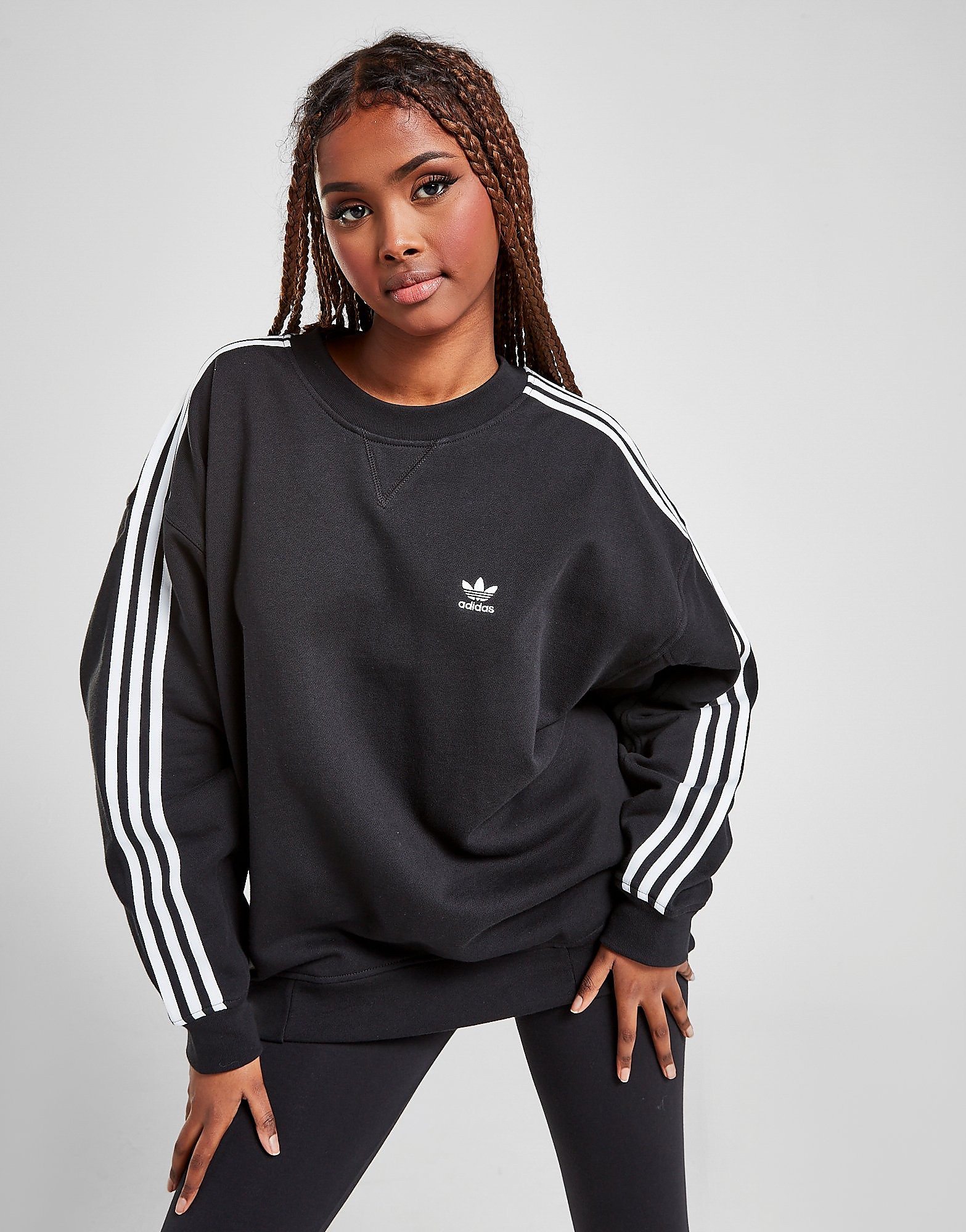 

adidas Originals 3-Stripes Adicolour Crew Sweatshirt - Black - Womens, Black