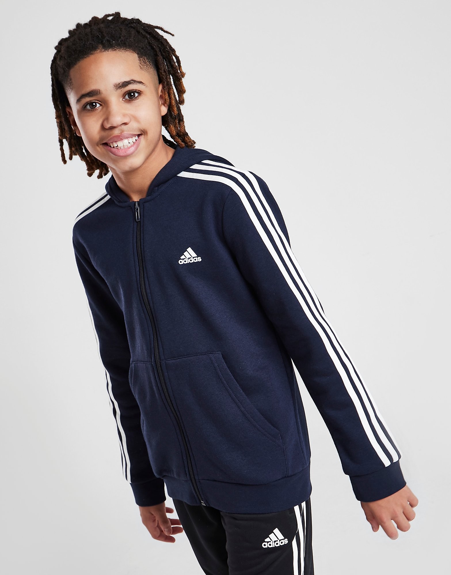 

adidas 3-Stripes Full Zip Hoodie Junior - Blue - Kids, Blue