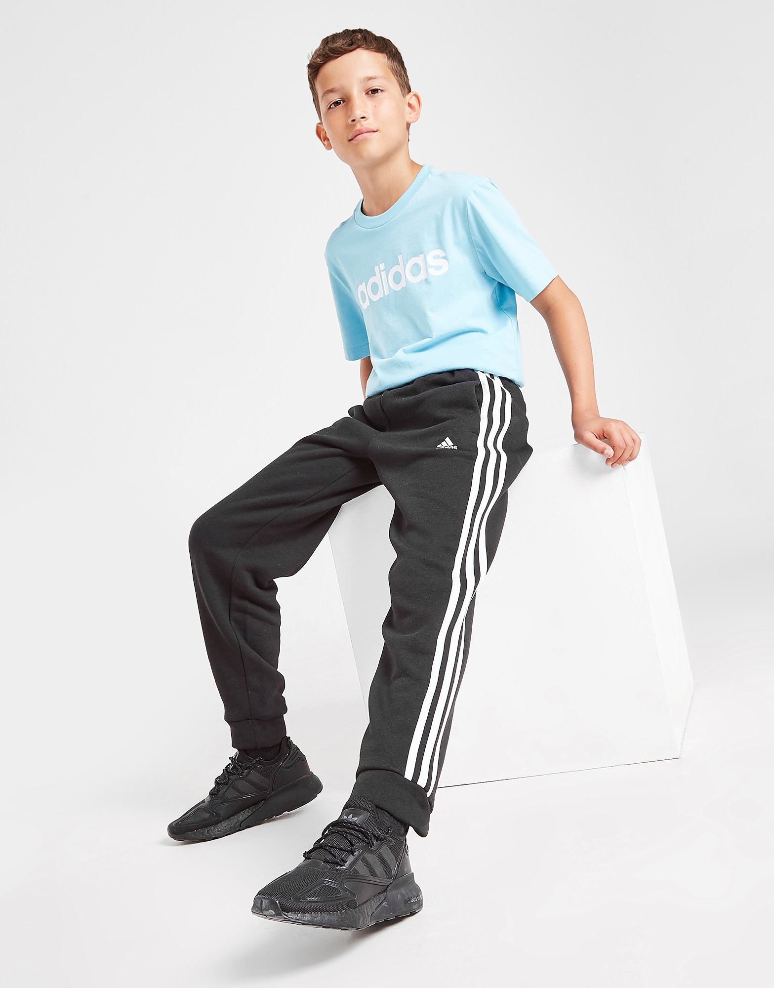 

adidas 3-Stripes Fleece Joggers Junior - Black / White/White - Kids, Black / White/White