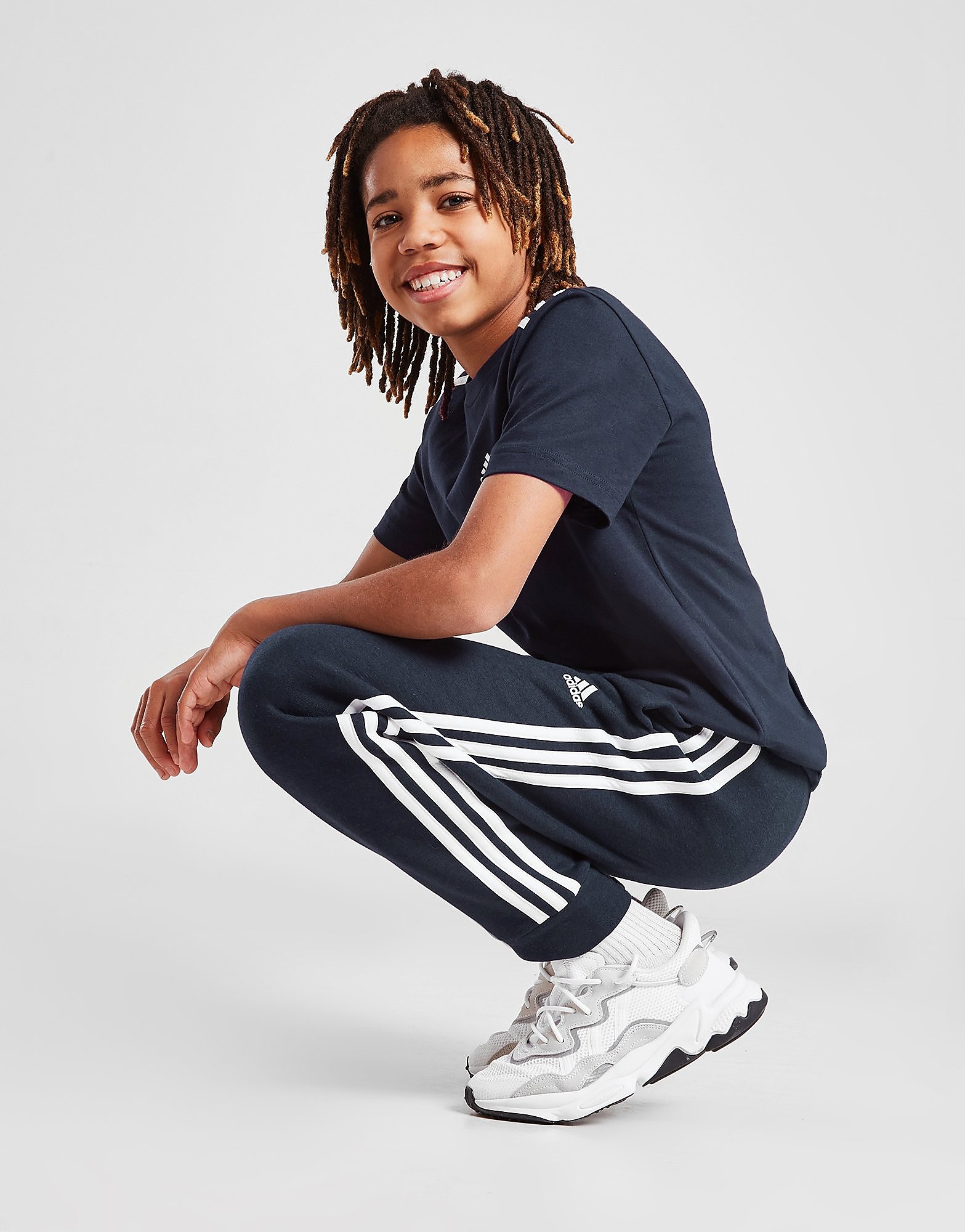 adidas 3-Stripes Fleece Joggers Junior - Navy/White - Kids, Navy/White