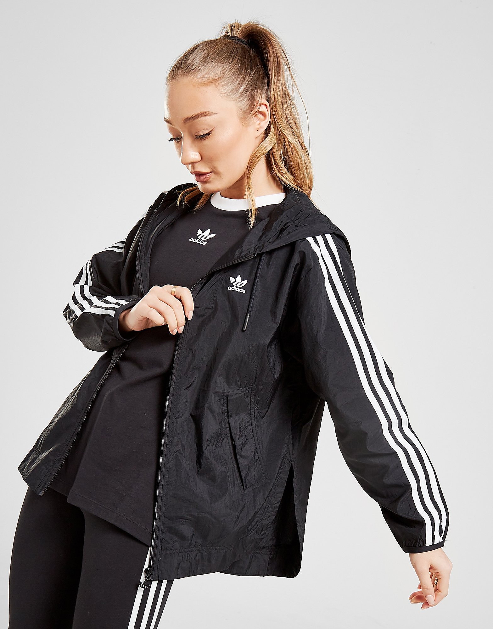 

adidas Originals 3-Stripes Windbreaker - Black - Womens, Black