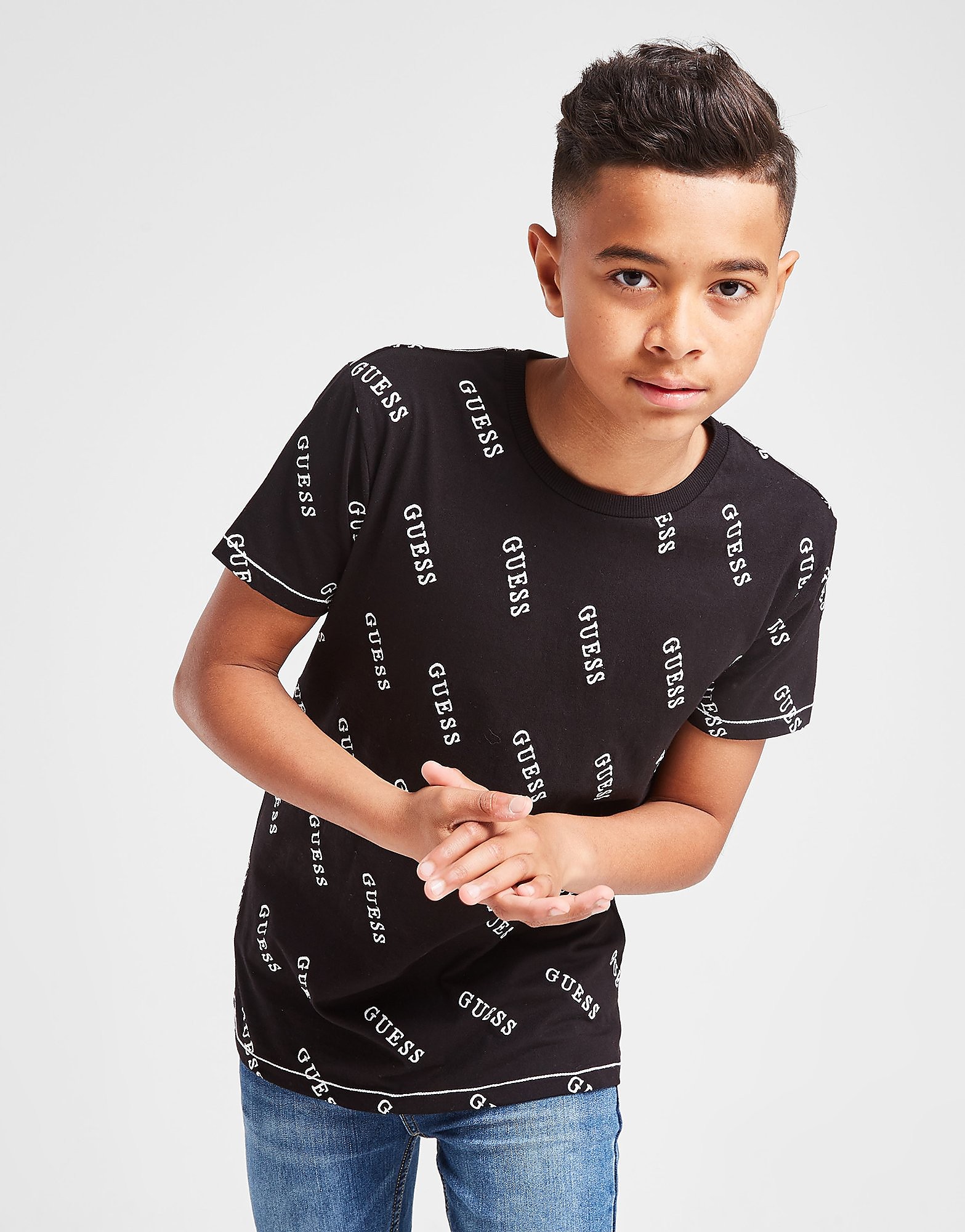 GUESS All Over Print Logo T-Shirt Junior - Black - Kids, Black