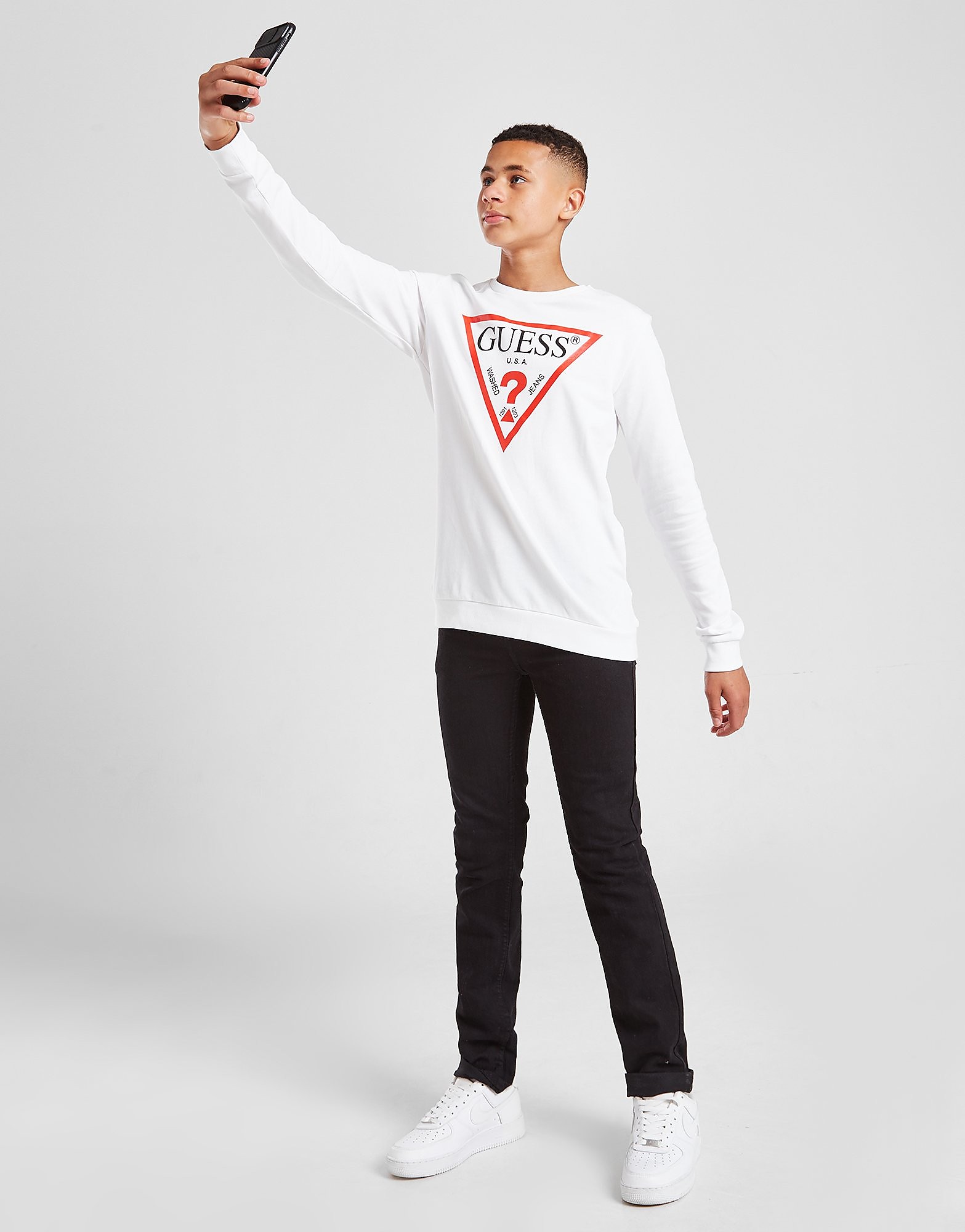 

GUESS Triangle Crew Neck Sweatshirt - White - Kids, White