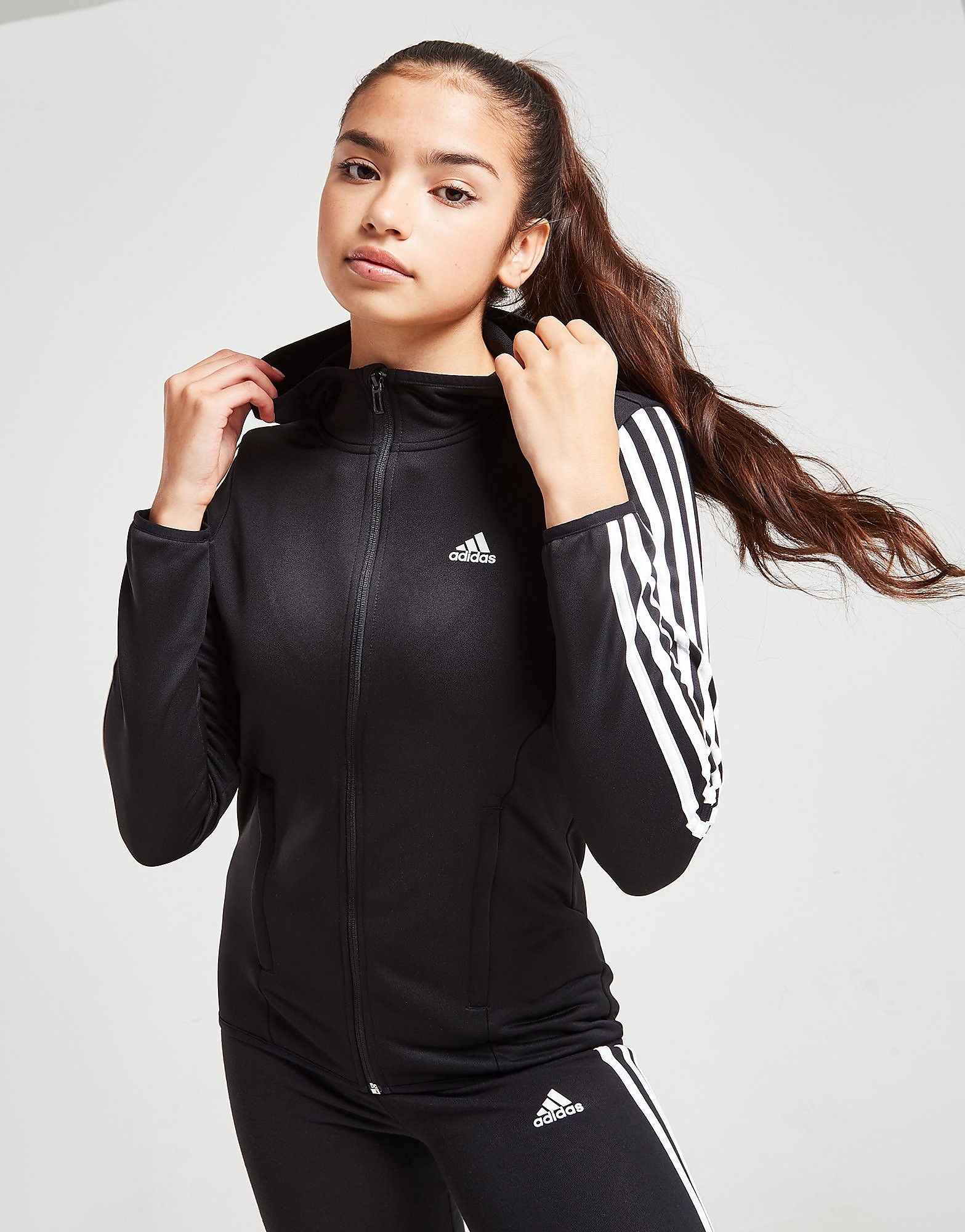 

adidas Girls' Badge of Sport Full Zip Hoodie Junior - Black / White - Kids, Black / White