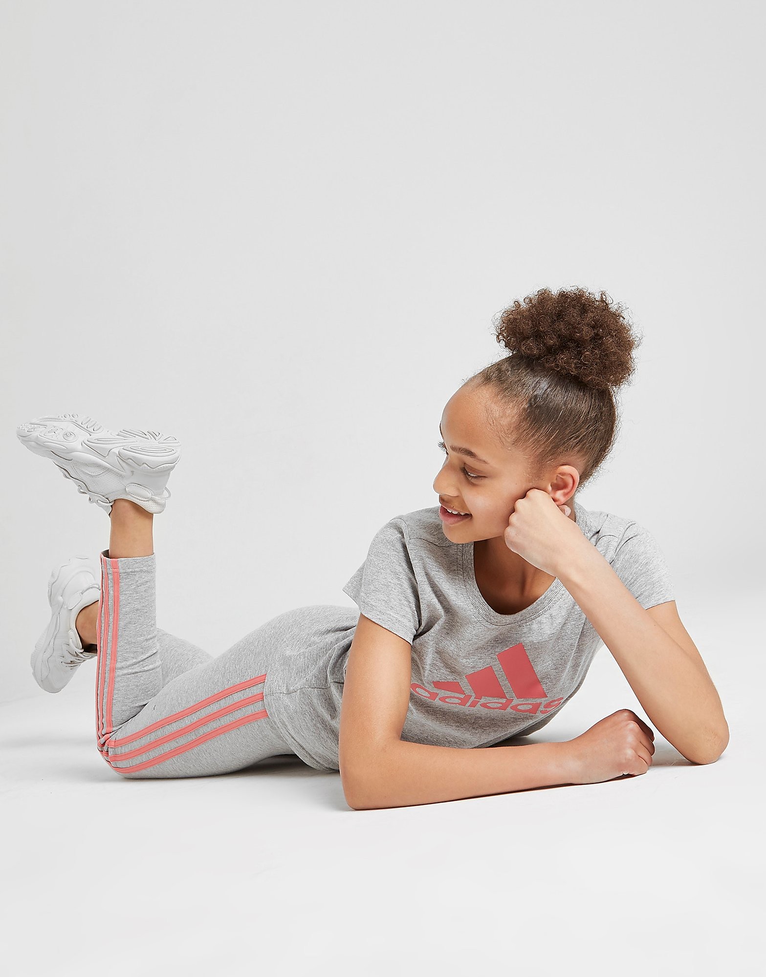 

adidas Girls' Badge of Sport 3-Stripes Leggings Junior - Medium Grey Heather / Hazy Rose - Kids, Medium Grey Heather / Hazy Rose