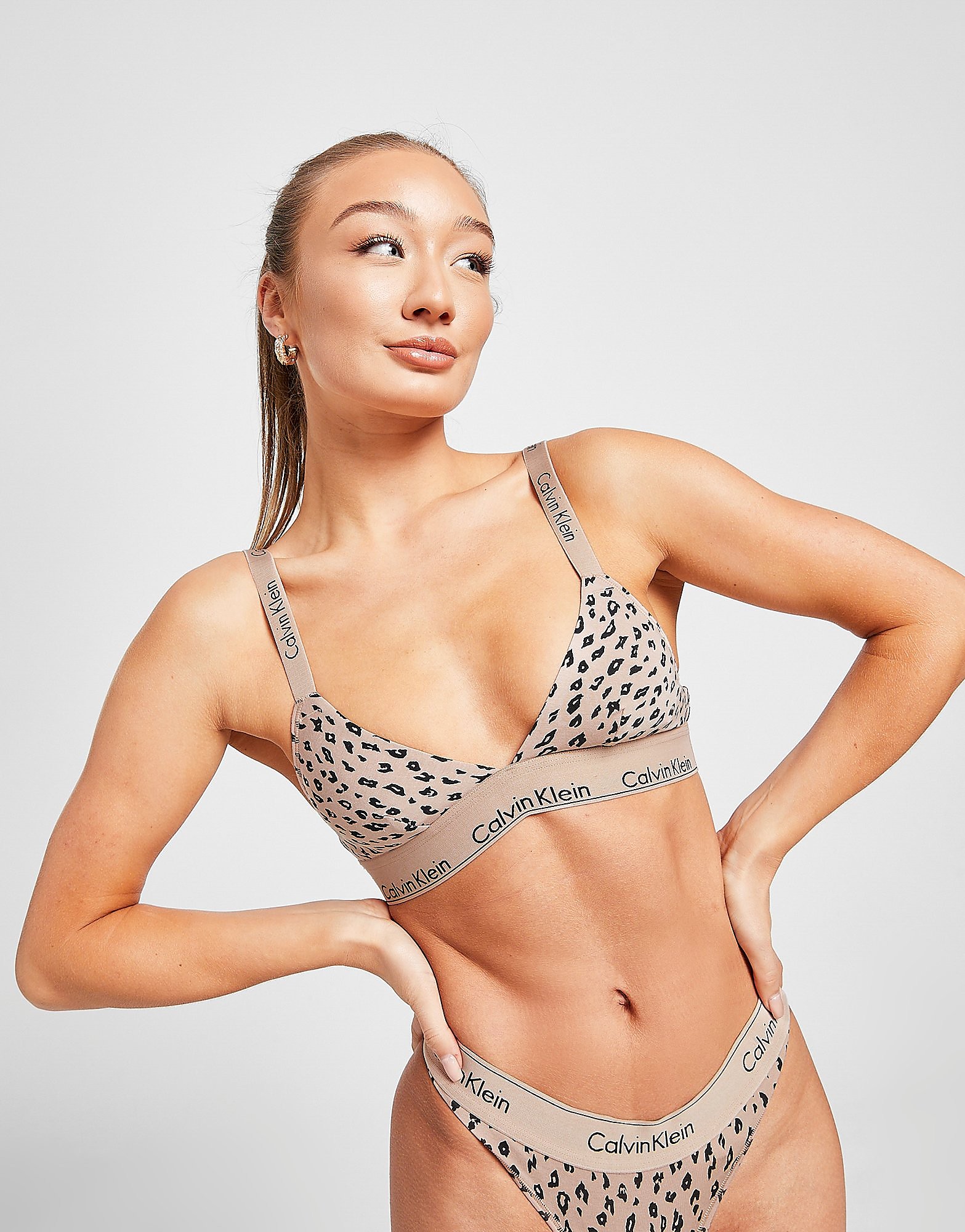 Calvin Klein Underwear Modern Cotton Leopard Triangle Bra, Brun