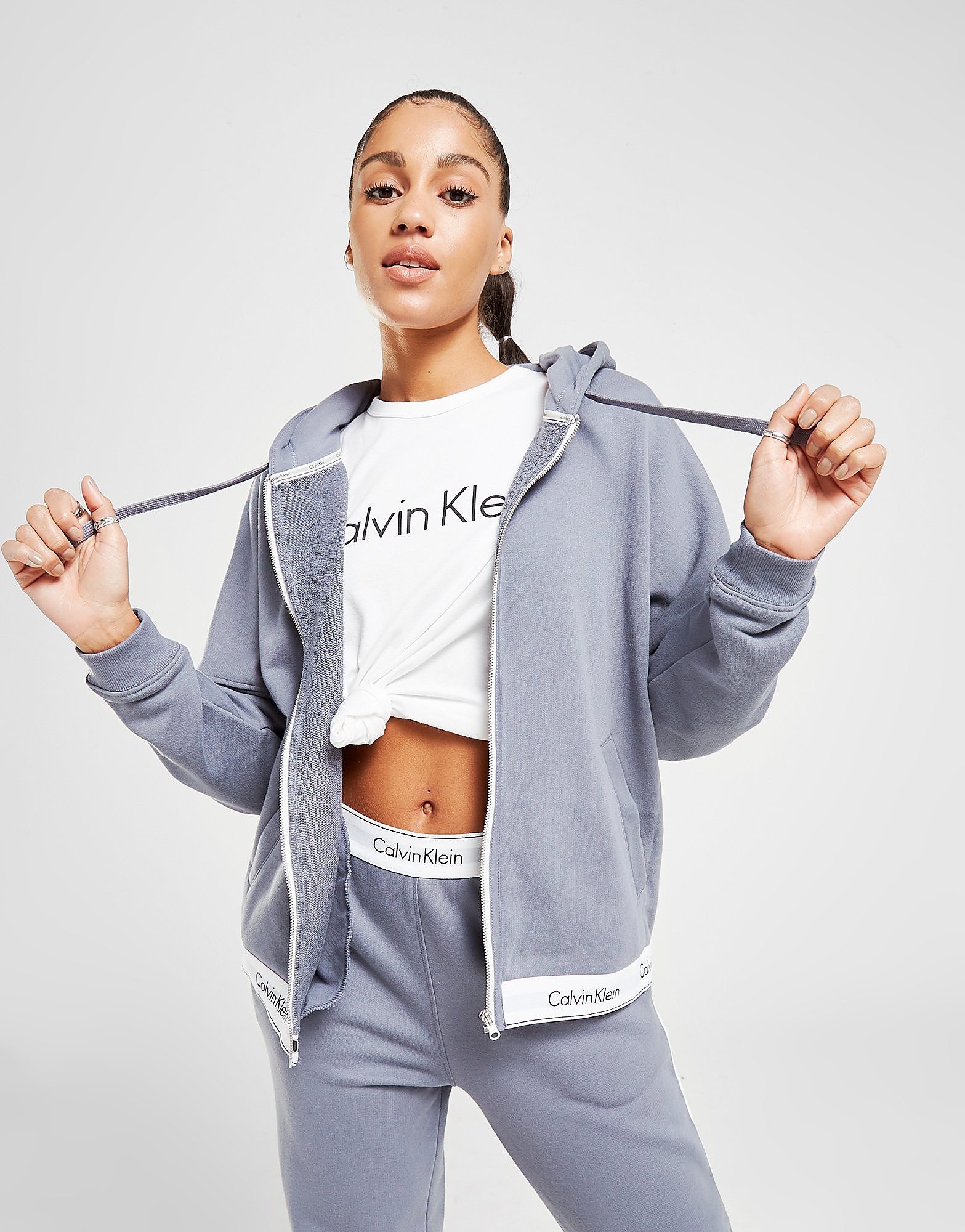 

Calvin Klein Modern Cotton Full Zip Hoodie - Grey - Womens, Grey