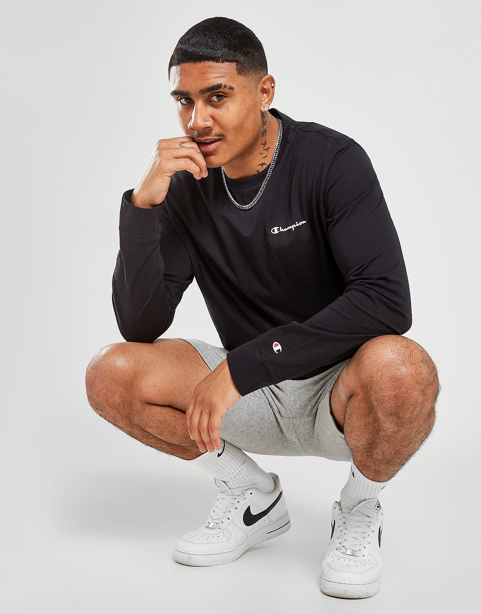 

Champion Long Sleeve T-Shirt - Black - Mens, Black