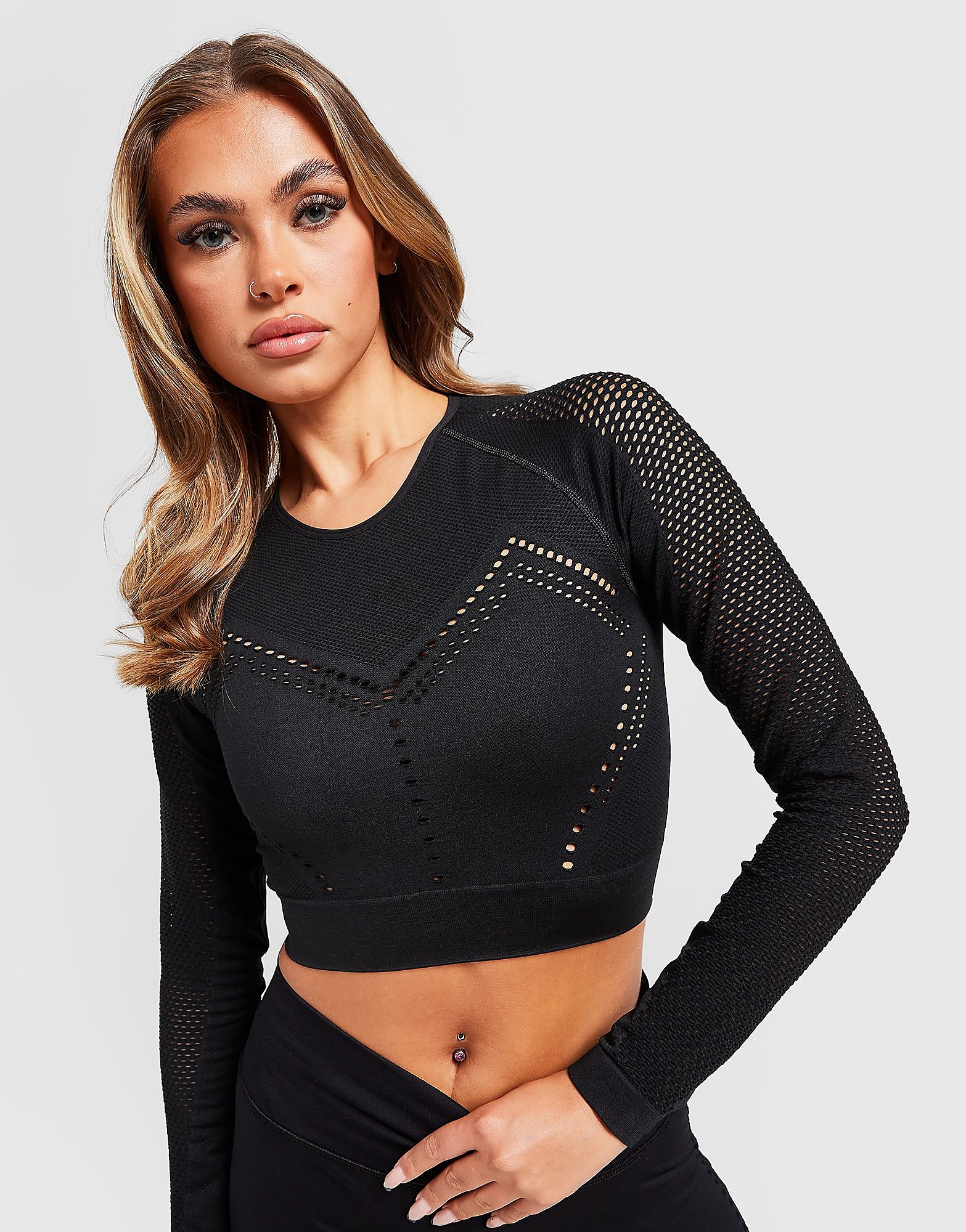 

Calvin Klein Performance Seamless Long Sleeve Crop Top - Black - Womens, Black