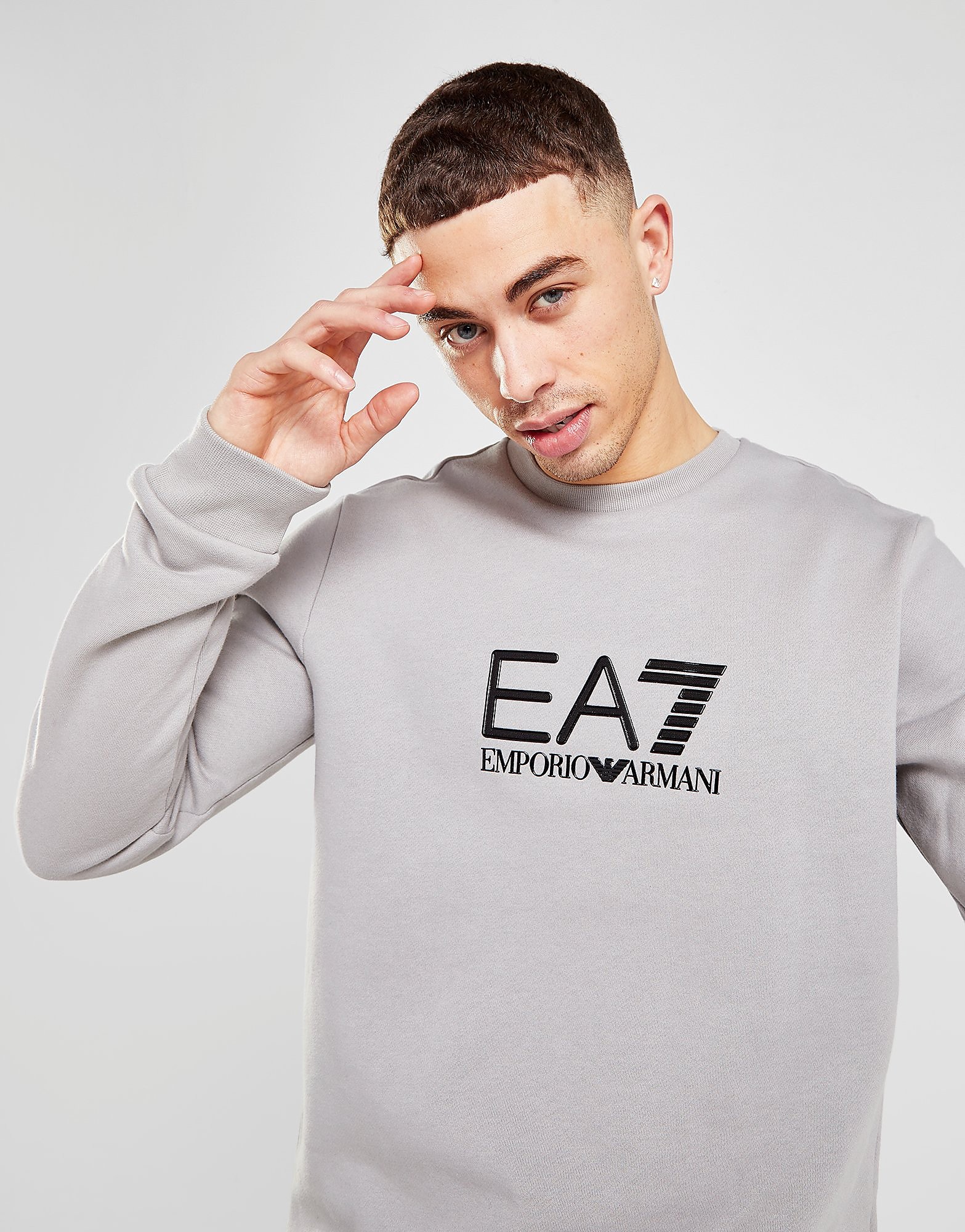 Emporio armani ea7 silicone large logo crew sweatshirt - only at jd - mens,  harmaa, emporio armani ea7, JD Sports