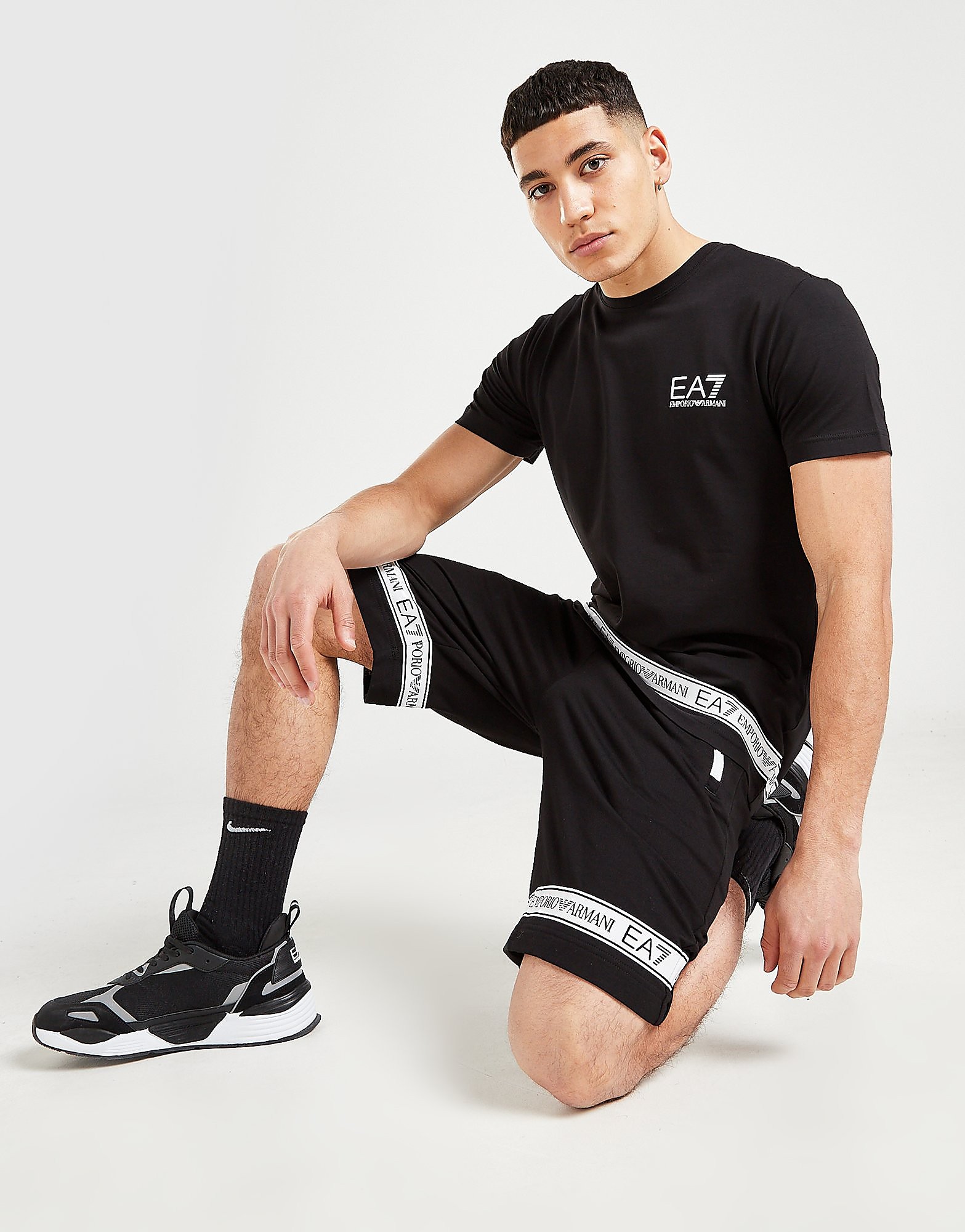

Emporio Armani EA7 Tape Print Shorts - Black - Mens, Black