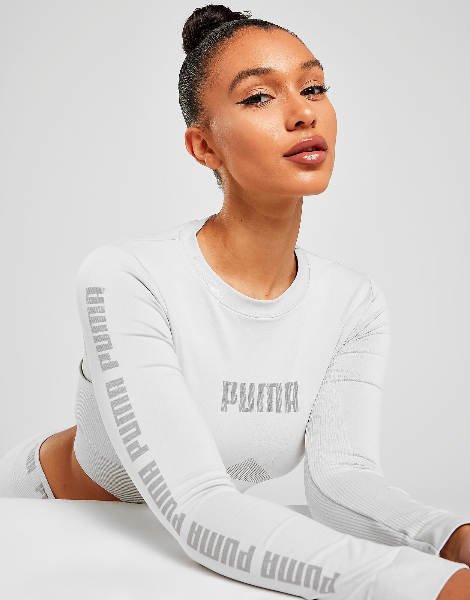 Puma evoknit seamless long sleeve crop t-shirt - womens, harmaa, puma