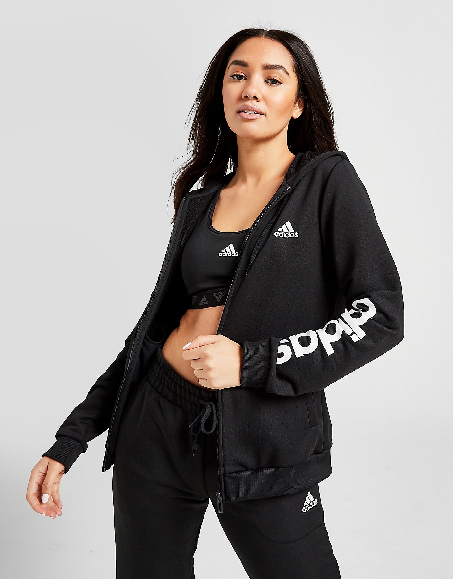

adidas Linear French Terry Tracksuit - Black / White - Womens, Black / White