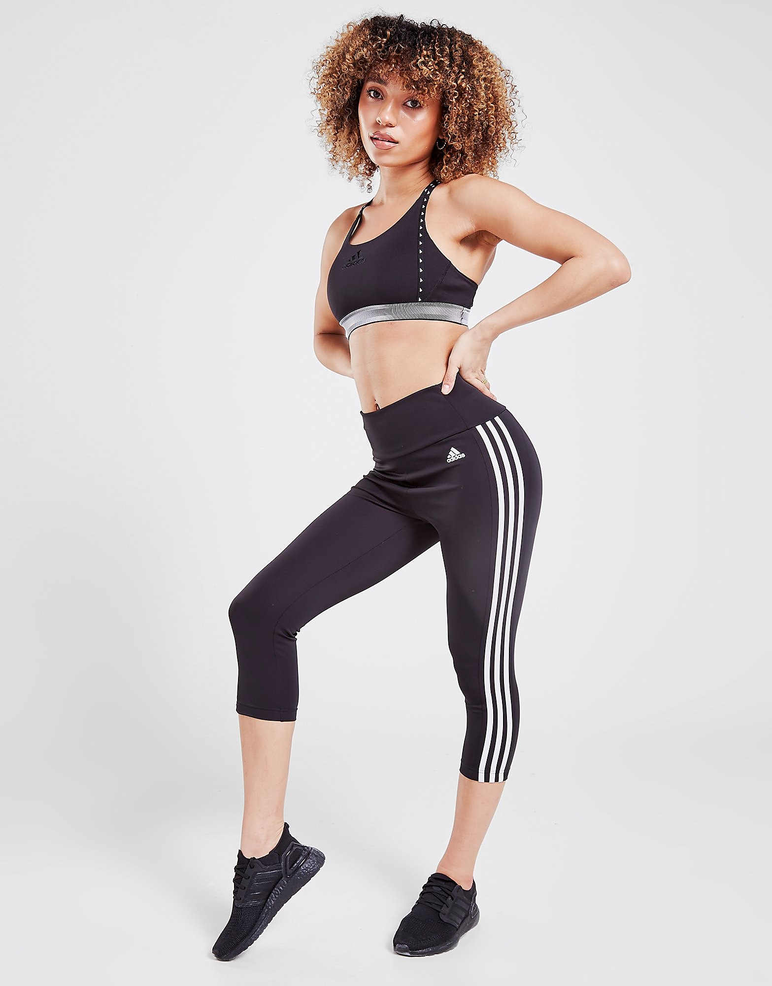 

adidas 3-Stripes Capri Leggings - Black / White - Womens, Black / White