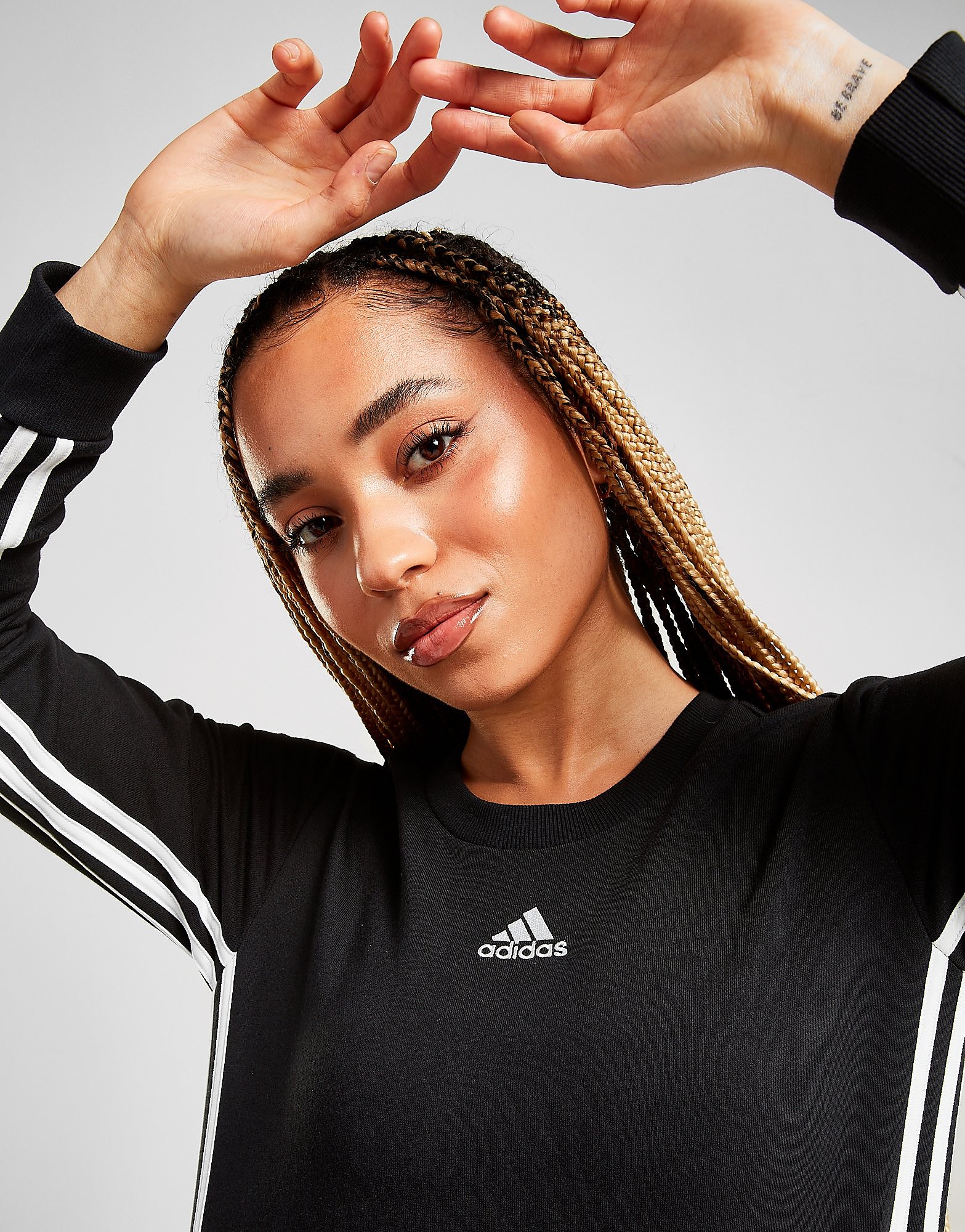 

adidas 3-Stripes Badge Of Sport Crew Sweatshirt - Black/BLK/WHT - Womens, Black/BLK/WHT