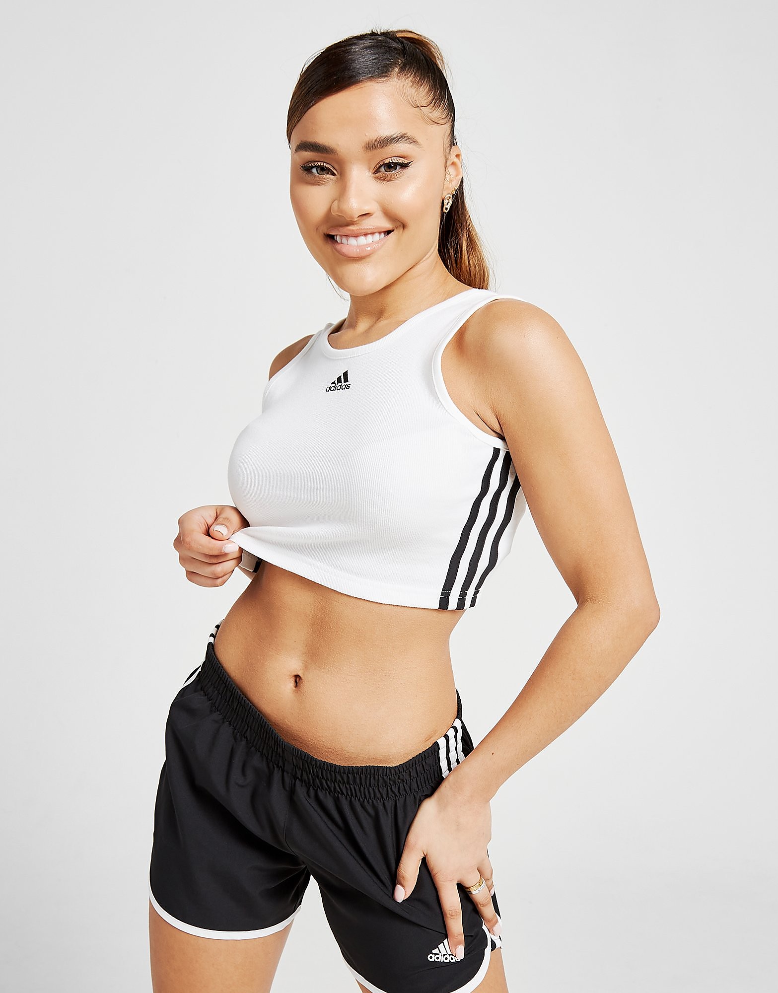 

adidas 3-Stripes Badge of Sport Rib Tank Top - White - Womens, White