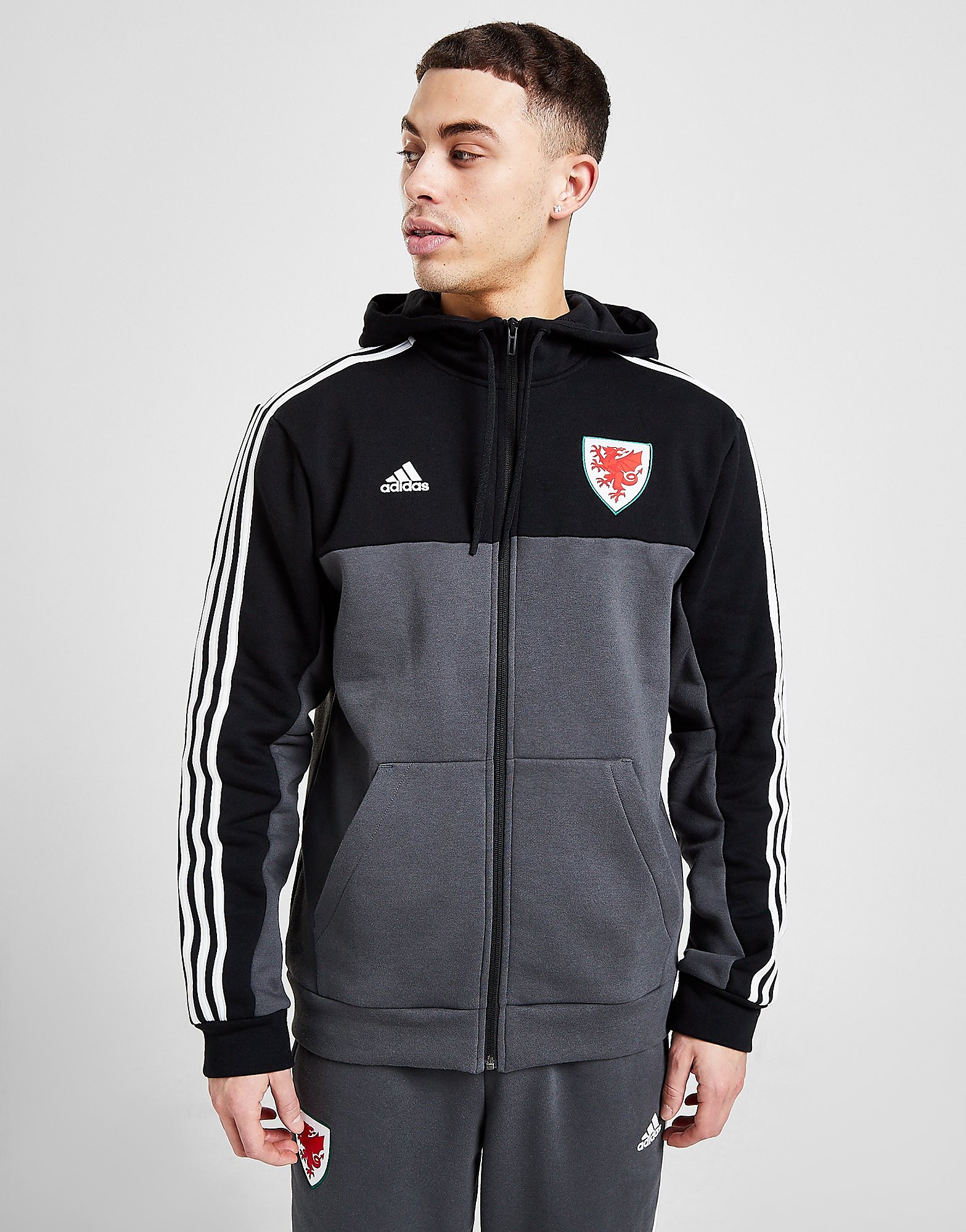 

adidas Wales 3-Stripes Full Zip Hoodie - Black - Mens, Black