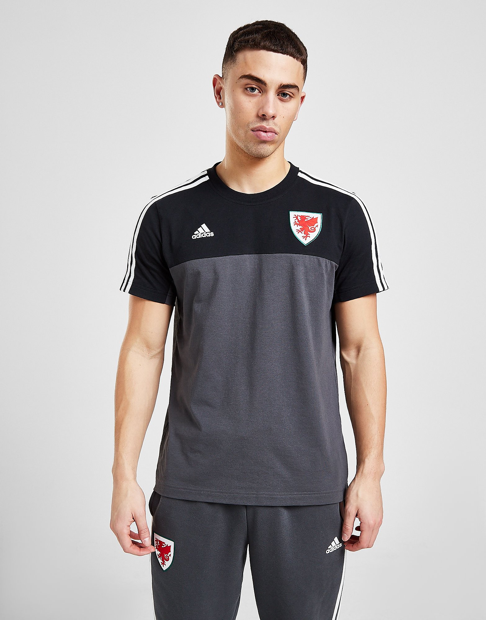 

adidas Wales 3-Stripes Short Sleeve T-Shirt - Black - Mens, Black
