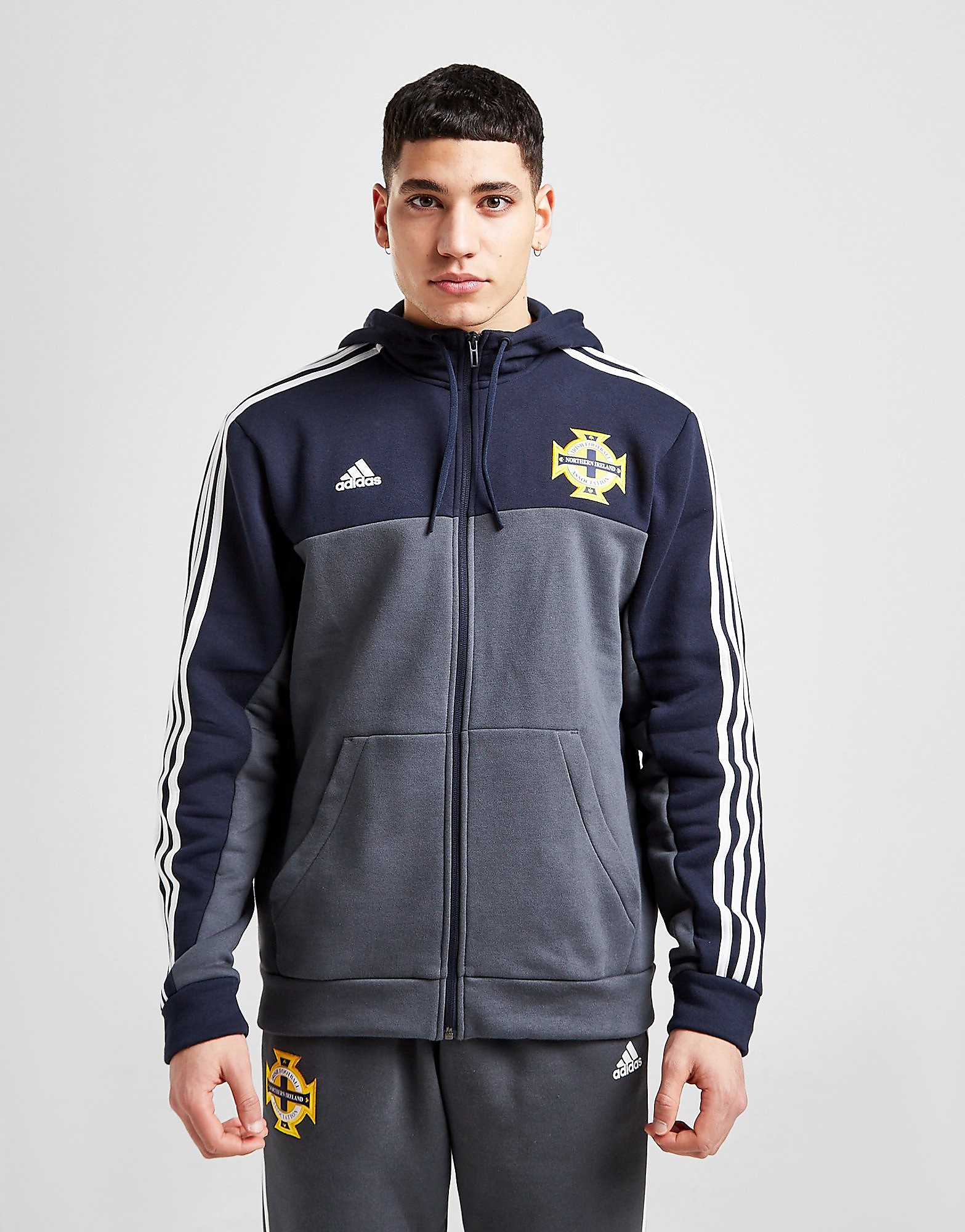 Adidas northern ireland 3-stripes full zip hoodie - mens, sininen, adidas