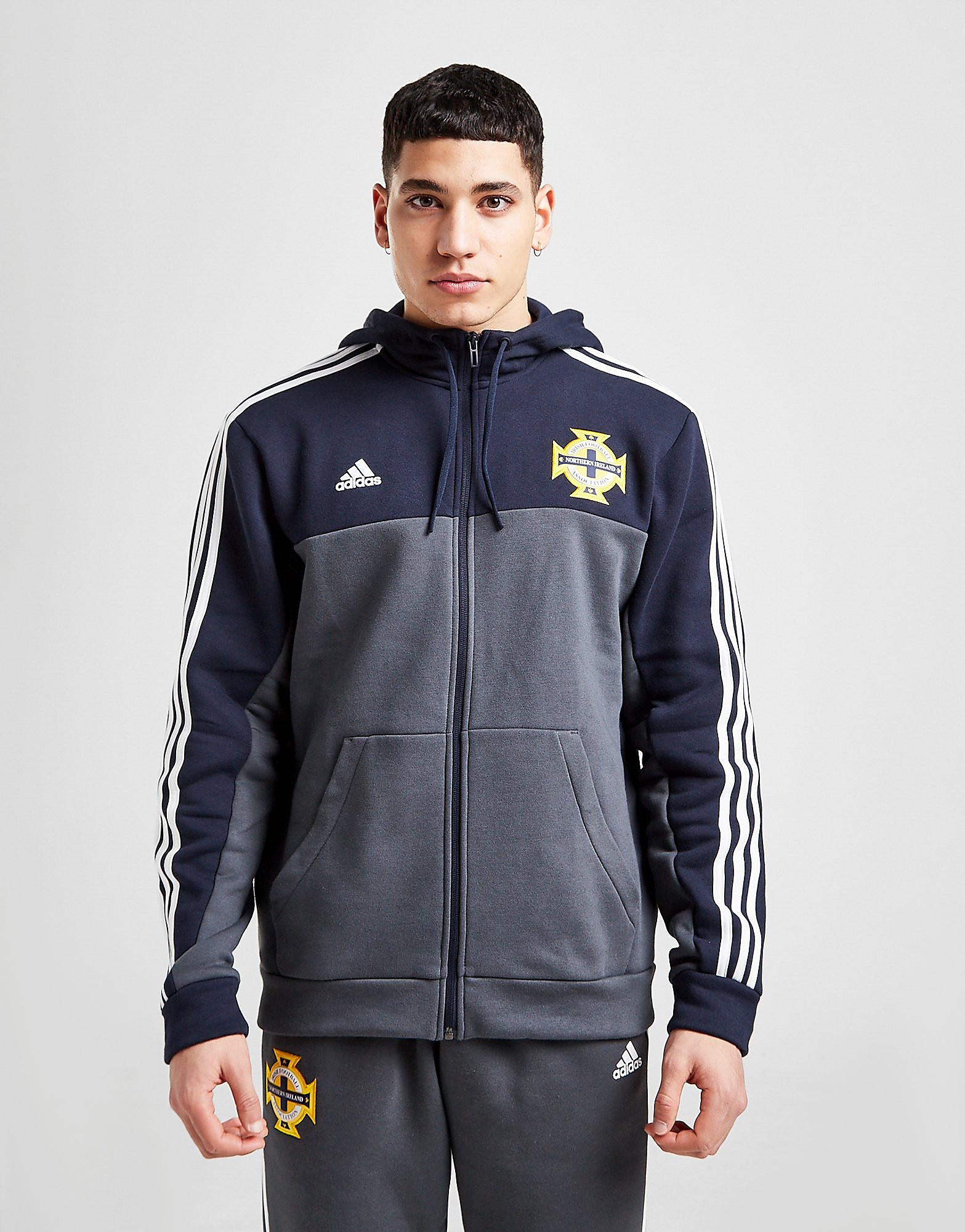 

adidas Northern Ireland 3-Stripes Full Zip Hoodie - Blue - Mens, Blue