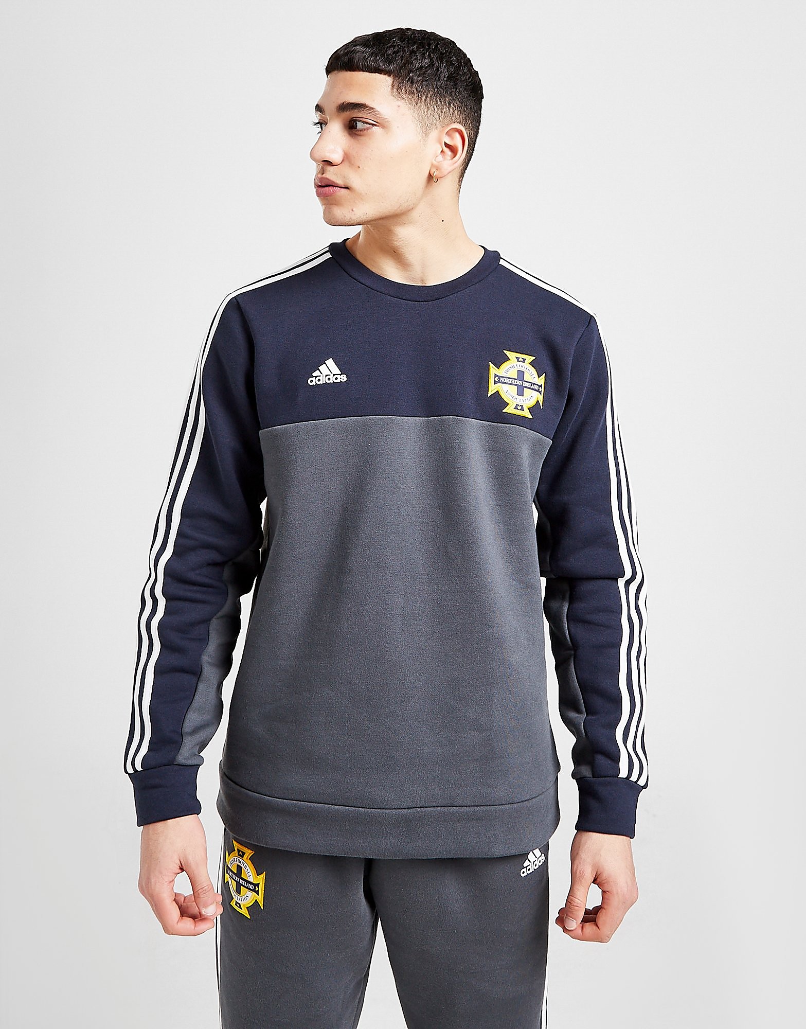 

adidas Northern Ireland 3-Stripes Crew Sweatshirt - Blue - Mens, Blue