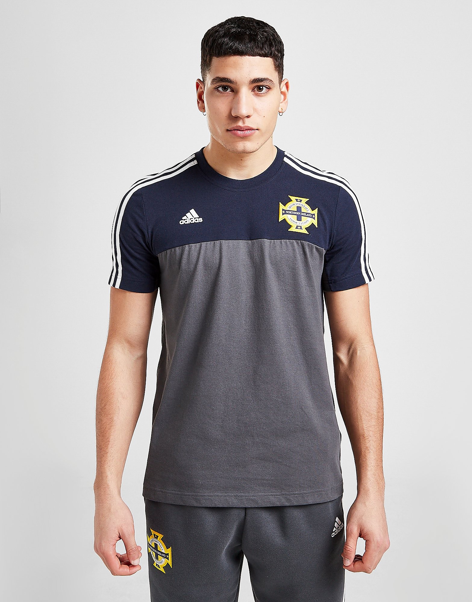 

adidas Northern Ireland 3-Stripes Short Sleeve T-Shirt - Blue - Mens, Blue