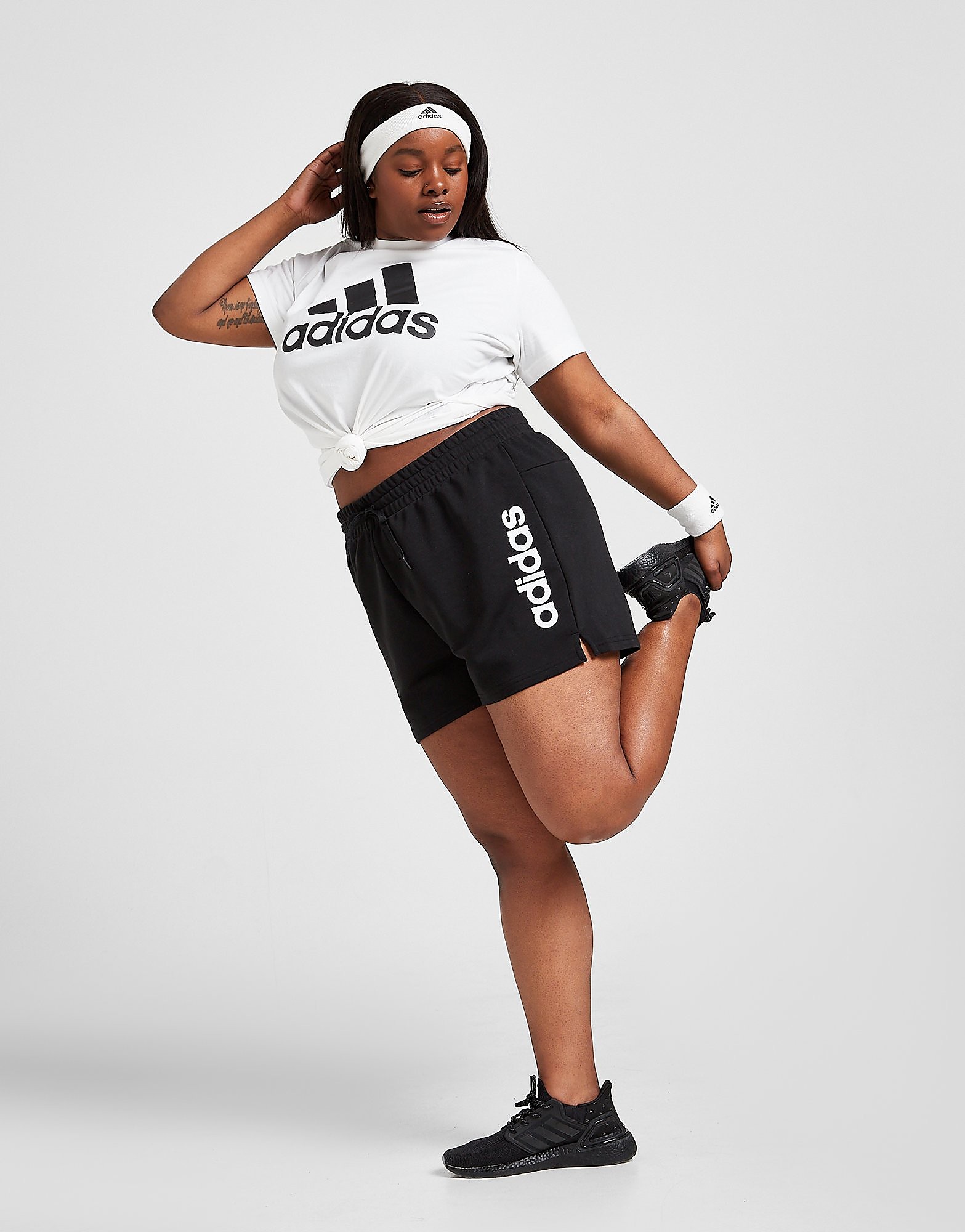 

adidas Core Linear Plus Size Shorts - Black / White - Womens, Black / White