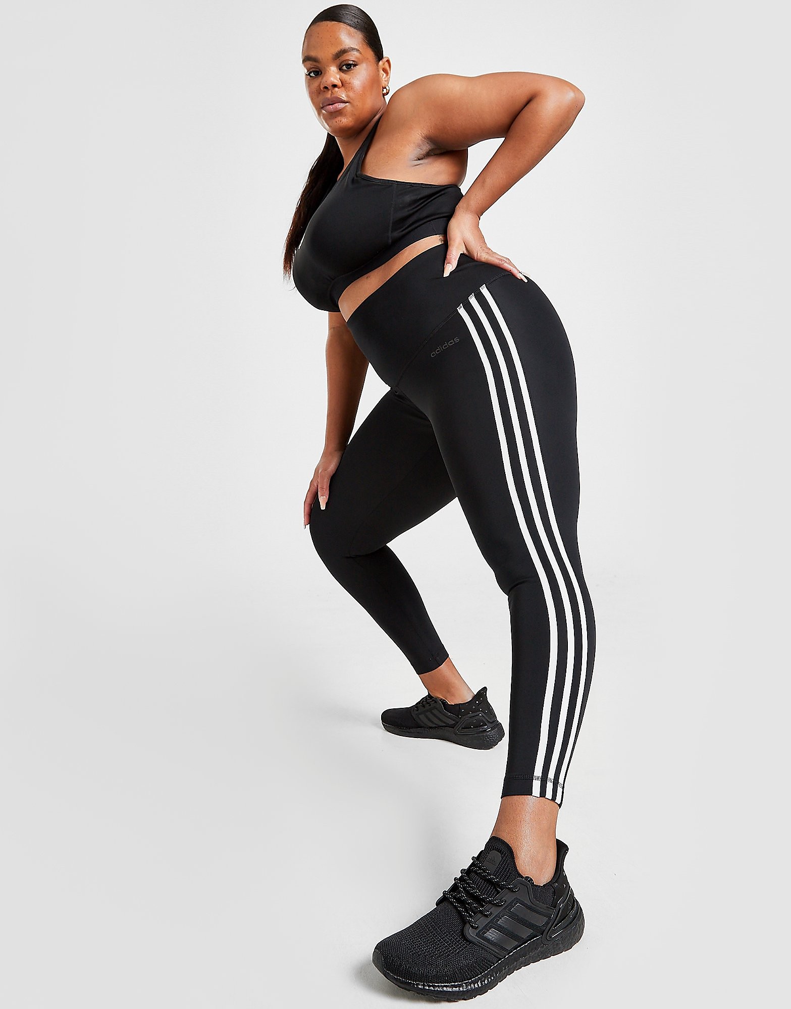 

adidas 3-Stripes Plus Size Tights - Black / White - Womens, Black / White