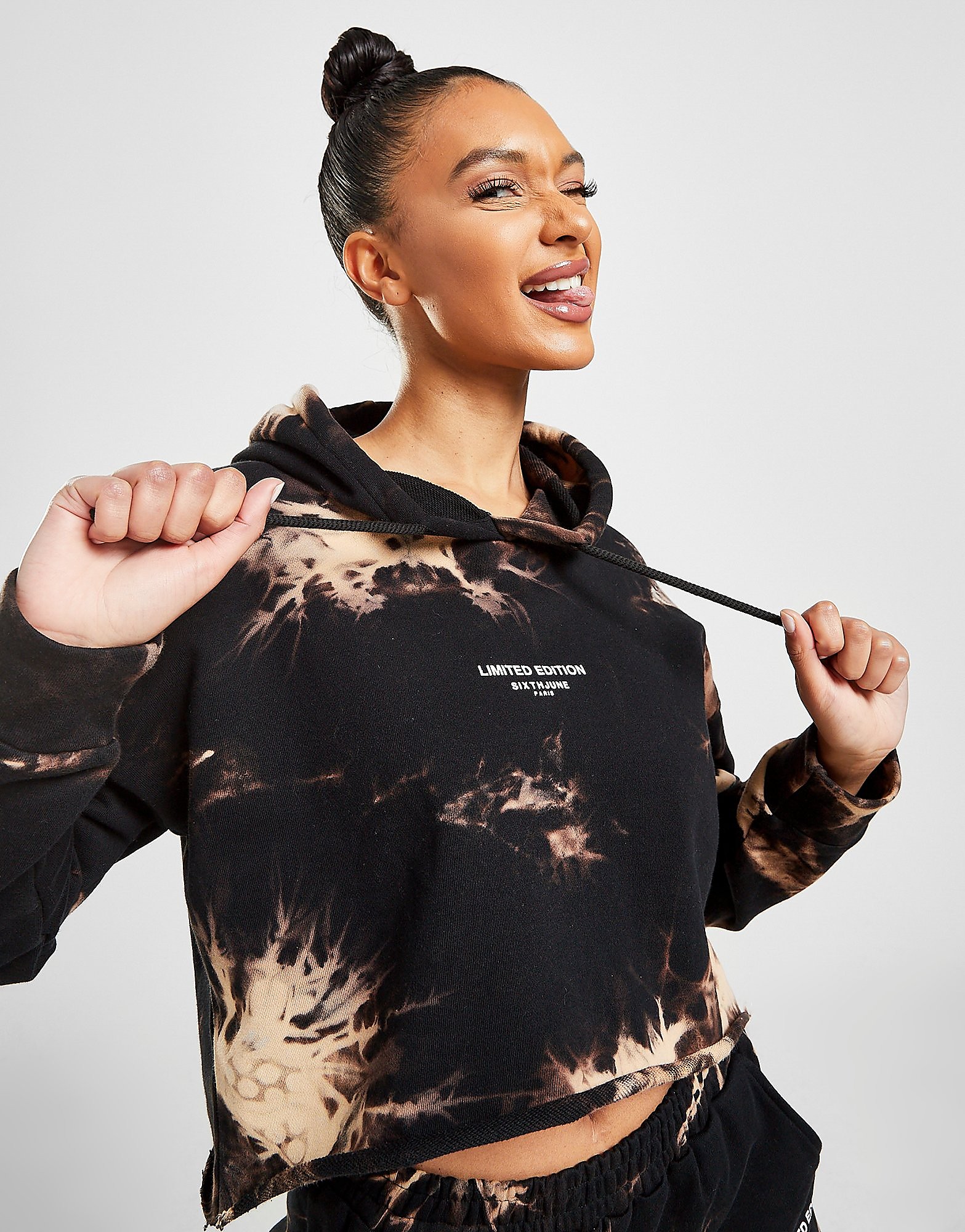 

Sixth June Tie Dye Crop Hoodie - Black - Womens, Black