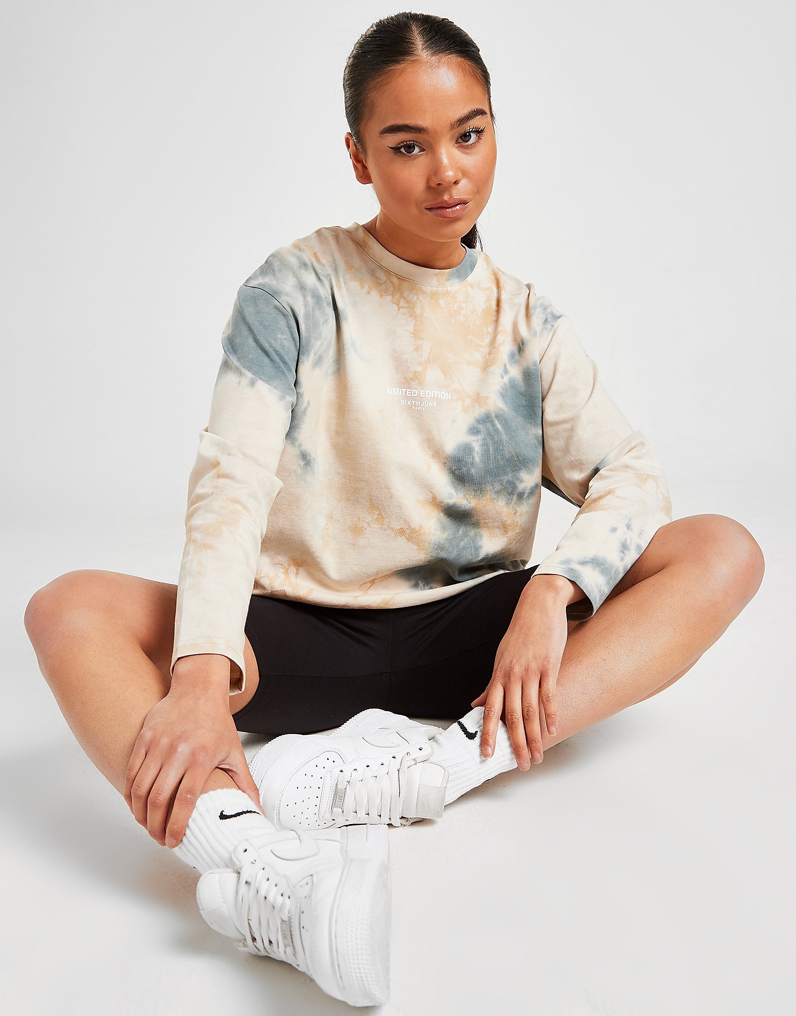 

Sixth June Tie Dye Long Sleeve Boyfriend T-Shirt - Beige - Womens, Beige
