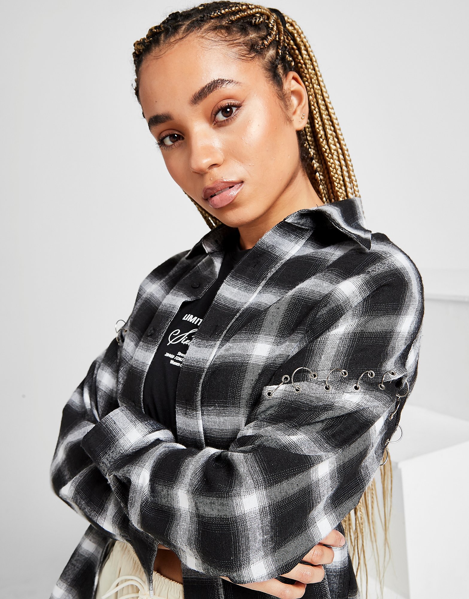 

Sixth June Boyfriend Check Shirt - Black/White - Womens, Black/White