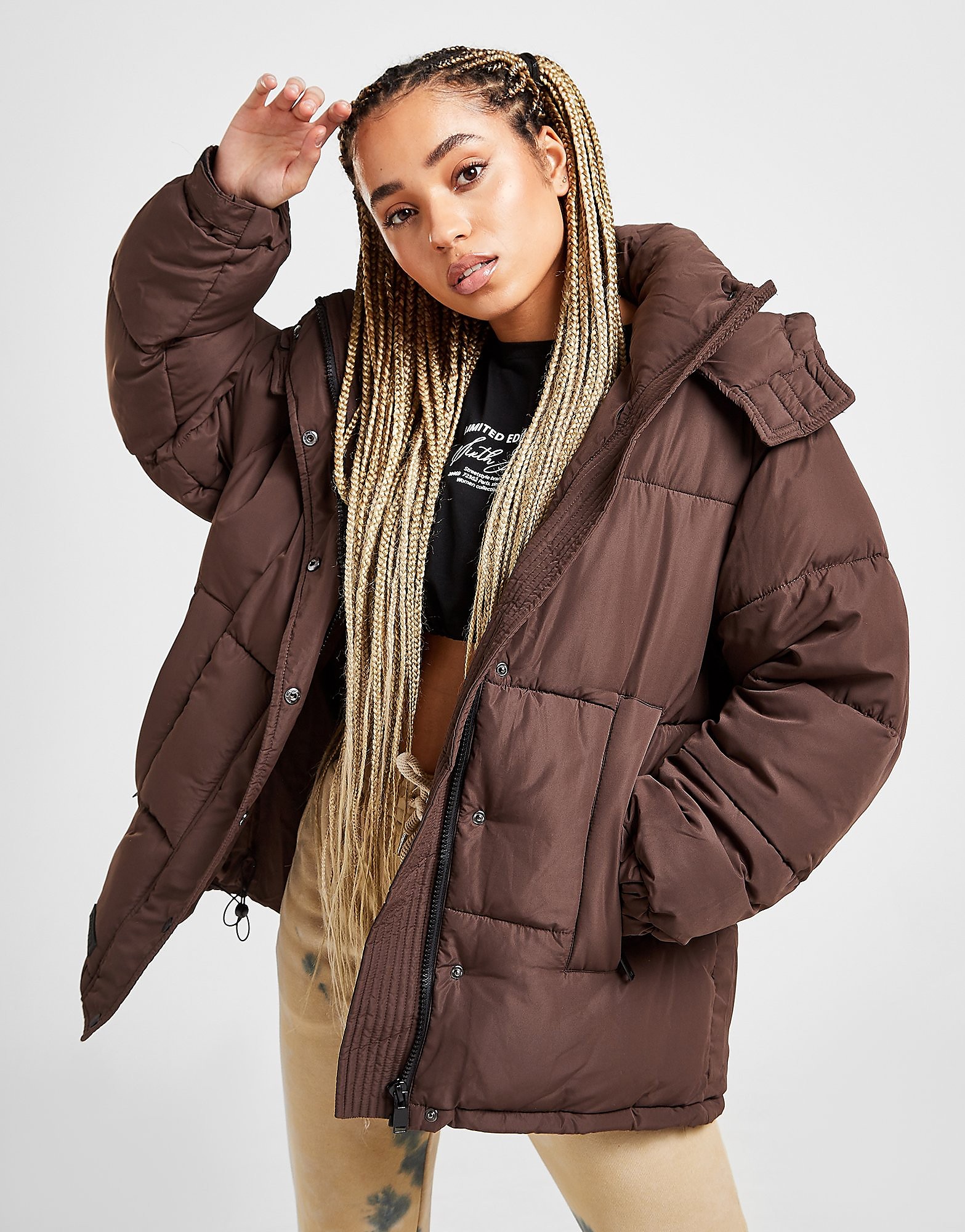 Sixth June Padded Oversized Jacket - Brown - Womens, Brown
