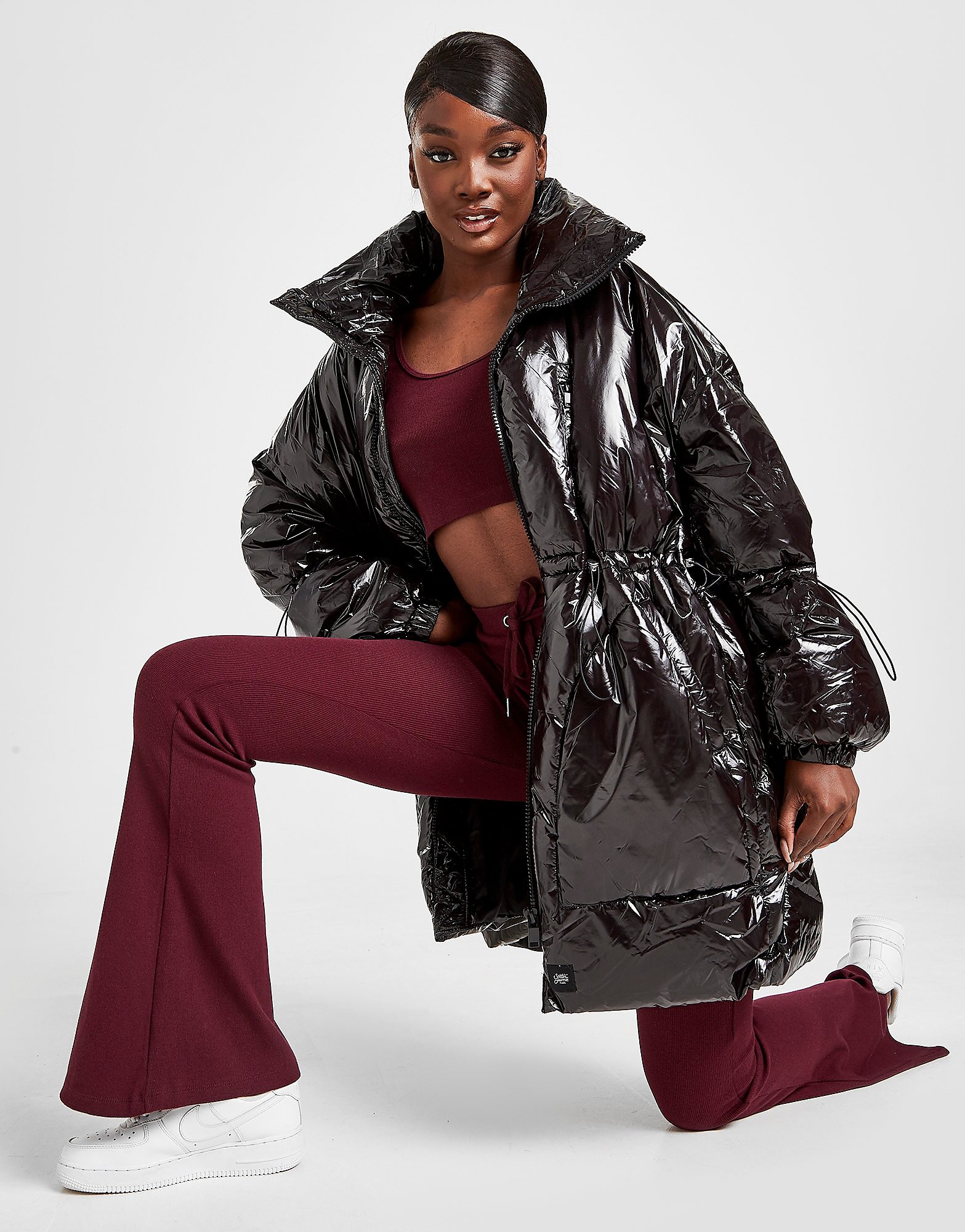 

Sixth June Long Vinyl Puffa Jacket - Black - Womens, Black