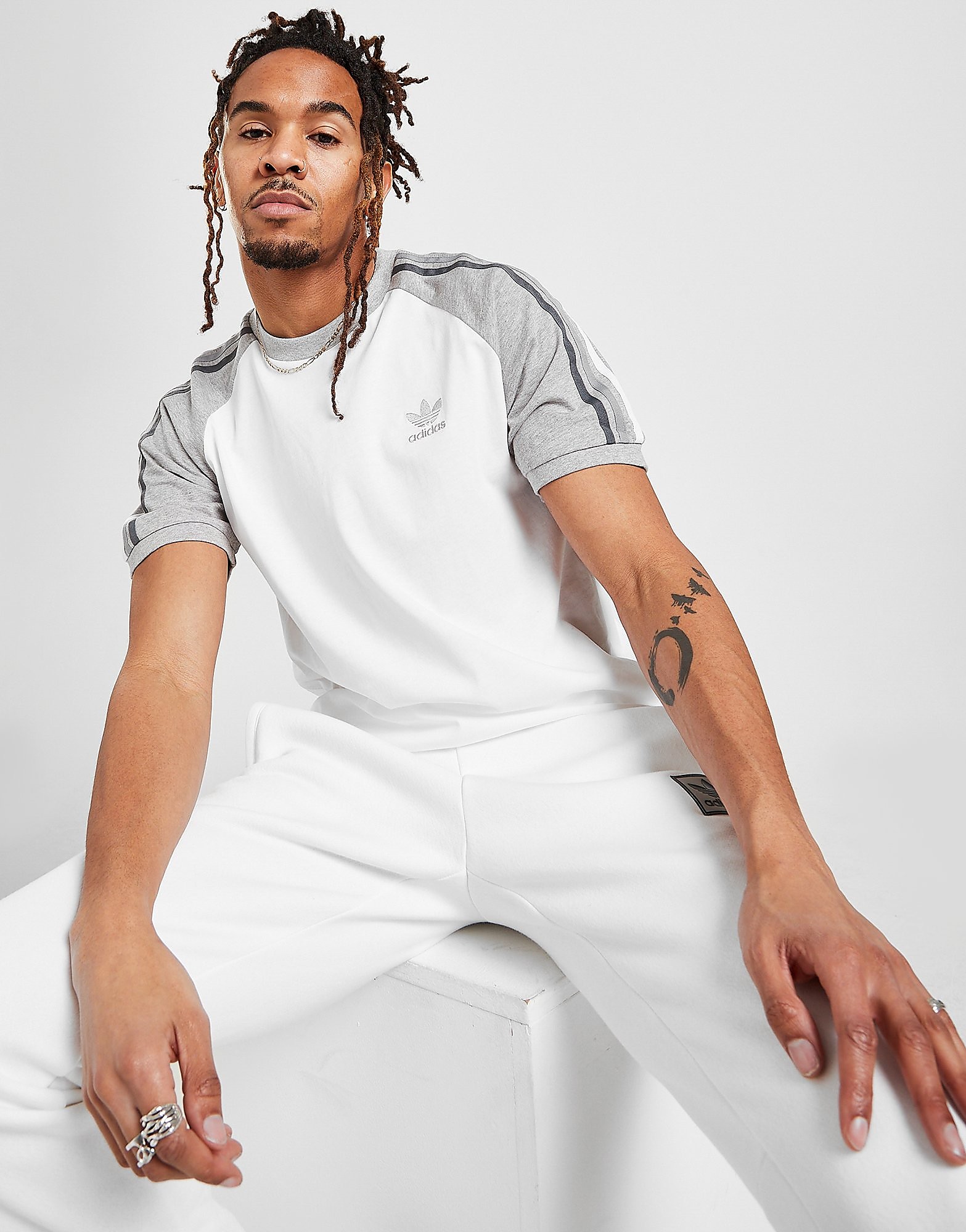 

adidas Originals Tristripe Colour Block T-Shirt - Only at JD - WHITE/Grey - Mens, WHITE/Grey