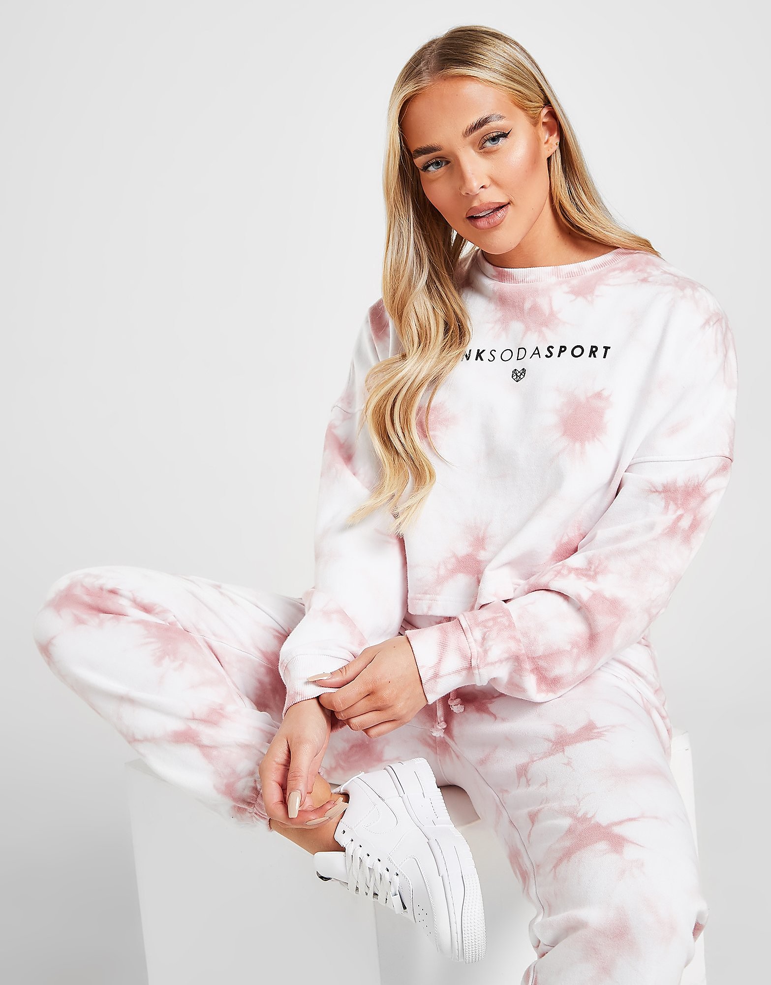 Pink Soda Sport Tie Dye Crop Crew Sweatshirt - Pink - Womens, Pink