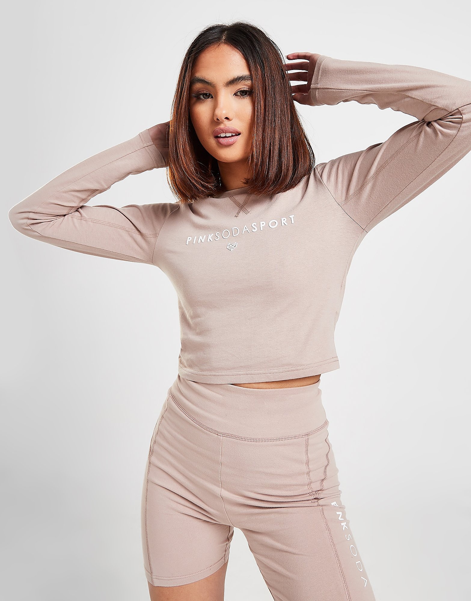 Pink Soda Sport Stitch Long Sleeve Crop Top - Only at JD - Brown - Womens, Brown
