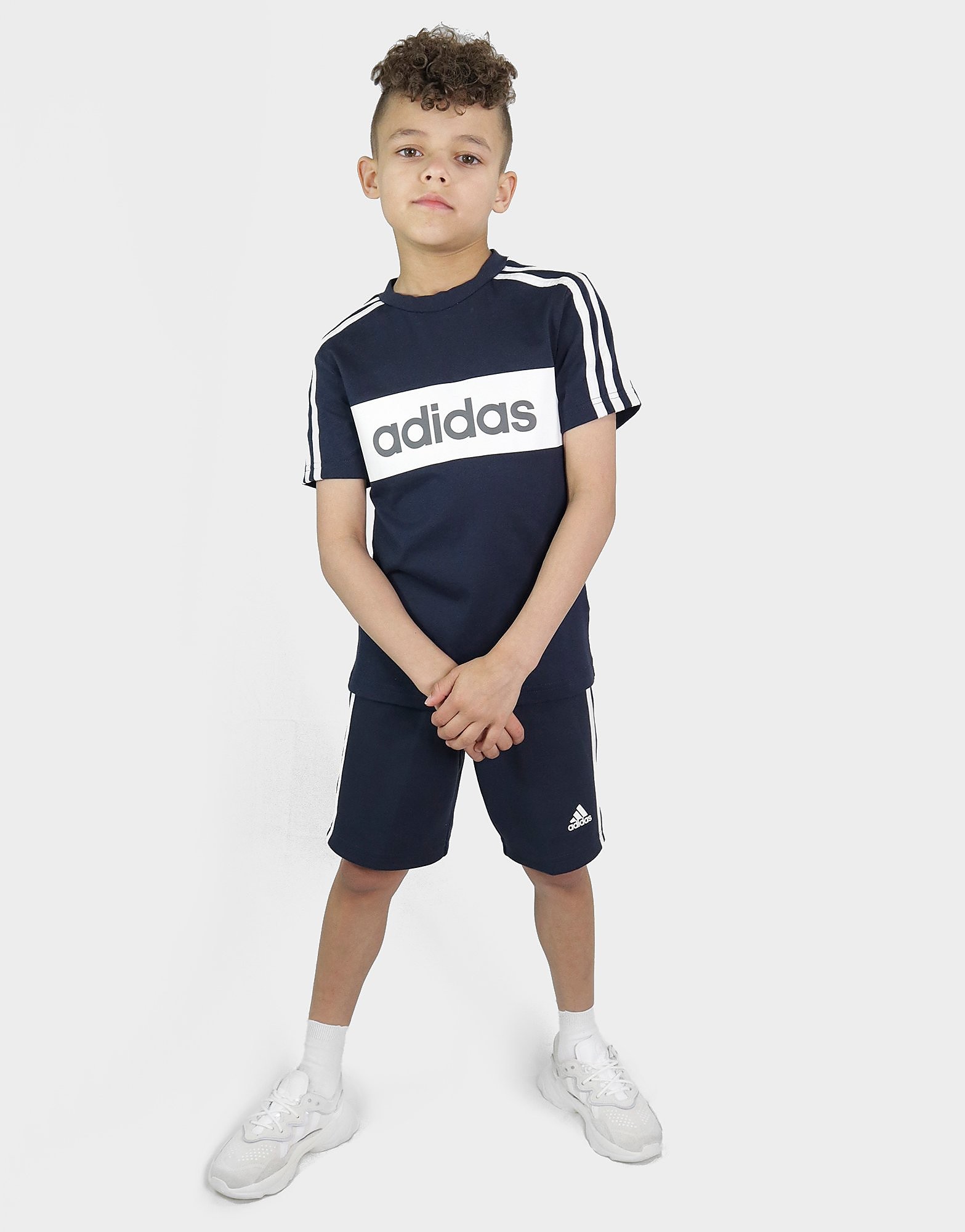 adidas Linear Essential T-Shirt/Shorts Set Children - Only at JD - Navy/White - Kids, Navy/White