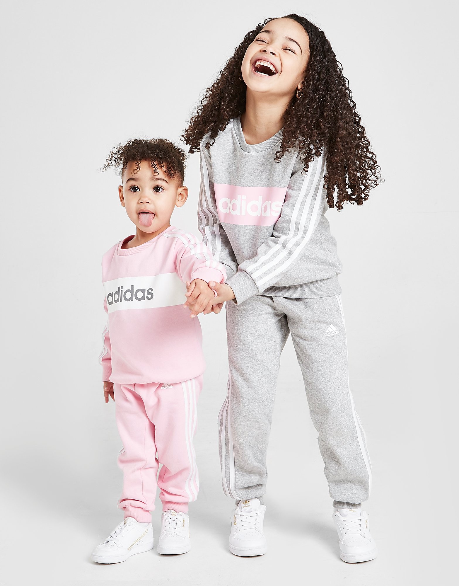 Adidas girls' linear essential crew tracksuit children - only at jd - kids, harmaa, adidas