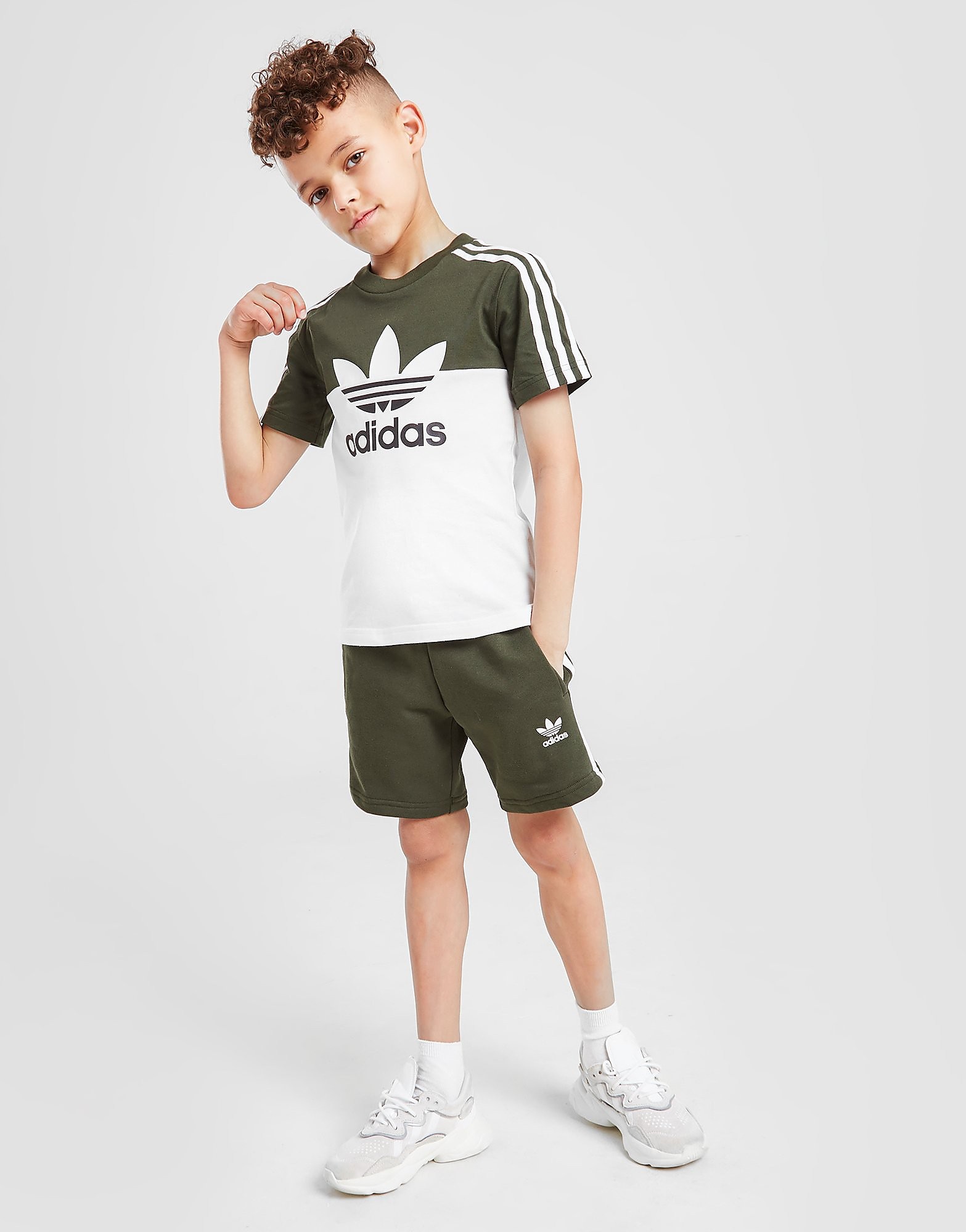 

adidas Originals Sliced T-Shirt/Shorts Set Children - Only at JD - Green/White - Kids, Green/White