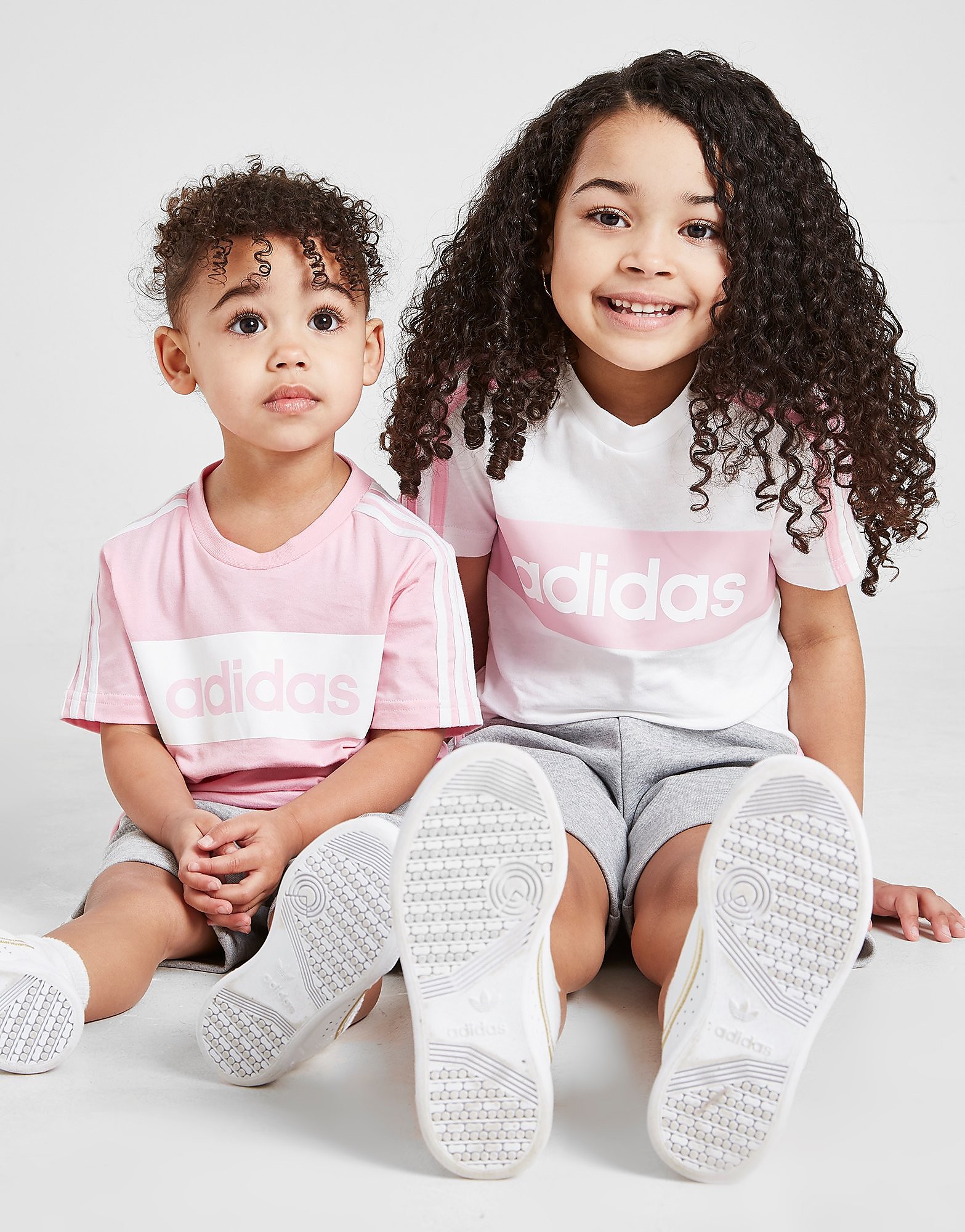 

adidas Girls' Linear Essential T-Shirt/Short Set Children - Only at JD - White/Grey - Kids, White/Grey