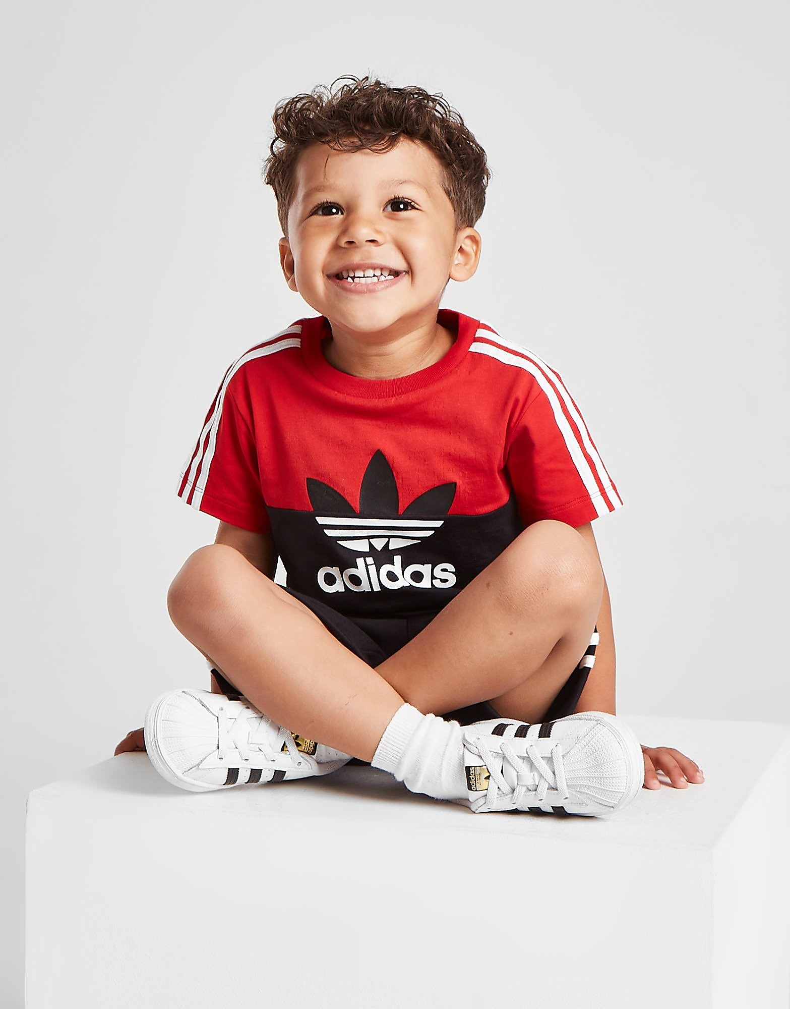 

adidas Originals Sliced T-Shirt/Shorts Set Infant - Only at JD - Black/Red - Kids, Black/Red
